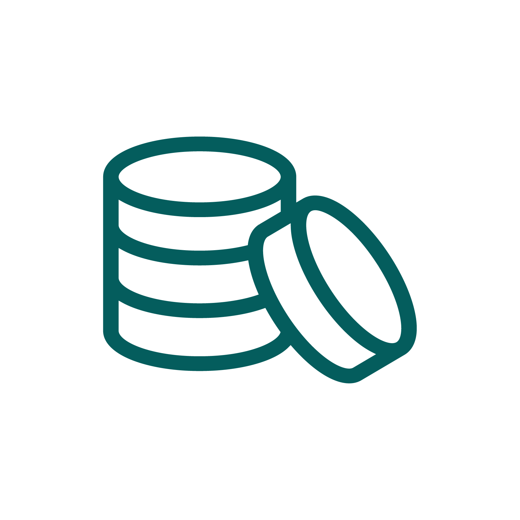 Outline drawing of a stack of coins and a single coin lying beside it.