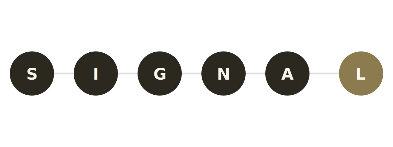 The word 'SIGNAL' displayed with individual black and gold circular icons representing each letter.