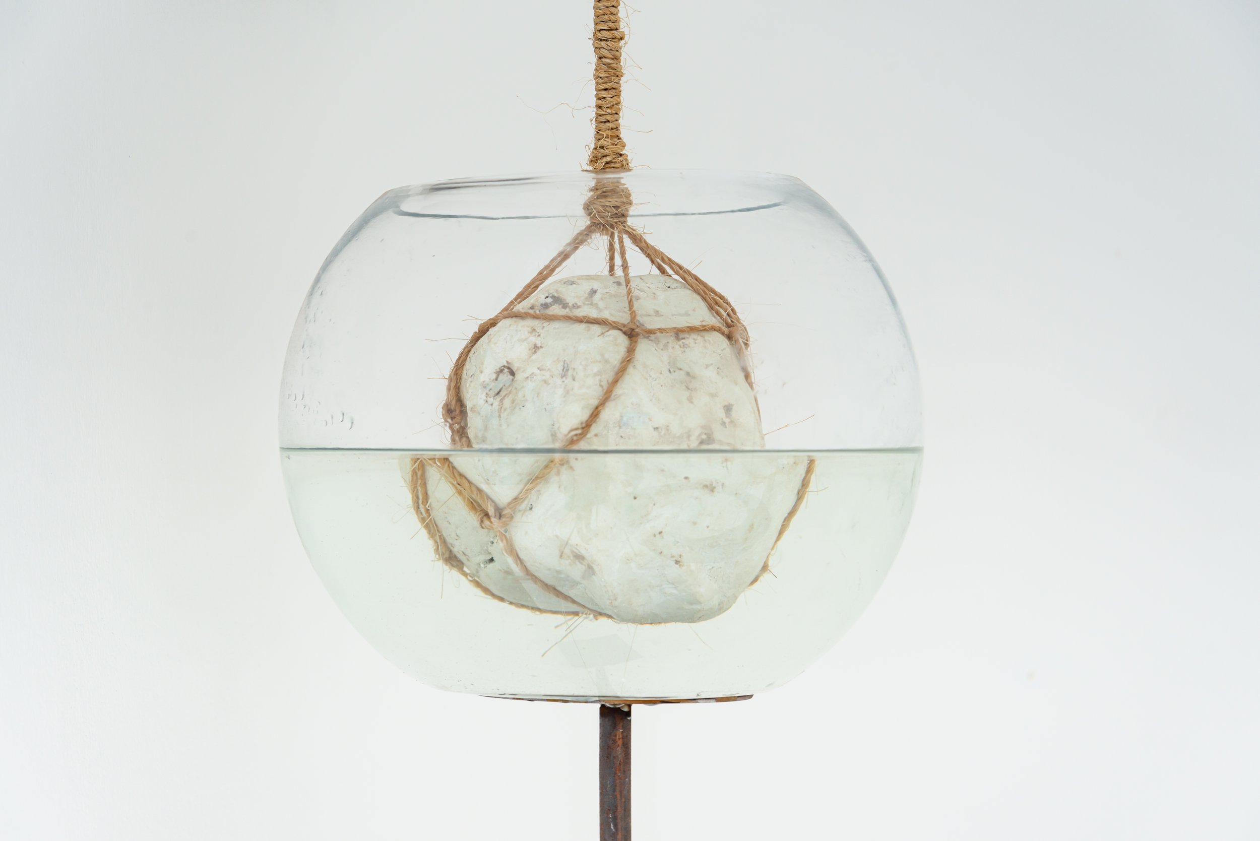 As above so below_plaster, found metal bracket, hemp, glass bowl, metal stand_216 x 40 x 40 cm (1).JPEG