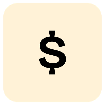 A black dollar sign ($) on a light beige background.