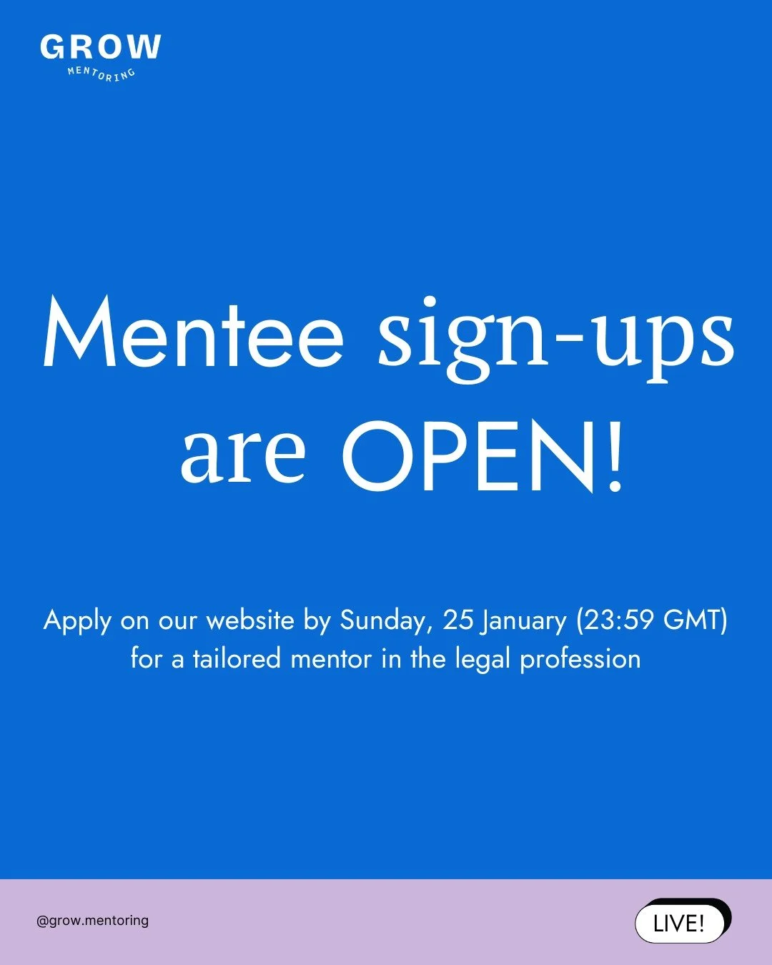 Our mentee sign-ups are now OPEN ‼️
Head over to our website to sign up for a tailored mentor in the legal profession - you must be over 18 years old and have an interest in a legal career to be eligible.

Remember that:
🚀 We don&rsquo;t operate on 