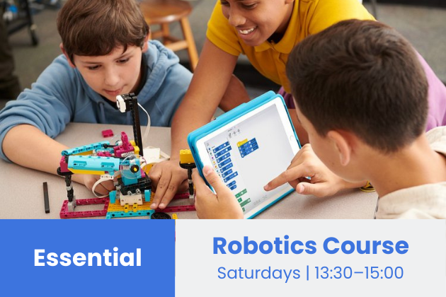 Amsterdam • Essential Robotica Cursus • Zaterdag 13:30 – 15:00 (7 weken) • 10 jan – 14 mrt (geen lessen op 24 jan, 21 & 28 feb) • NL/EN