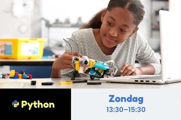 Eindhoven • Prime + Python • Robotica cursus • Zondag 13:30–15:30 (14 lessen) • 30 aug–13 dec (geen les op 18 & 25 okt) • NL/EN