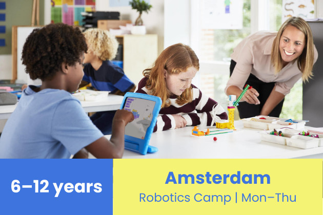 Amsterdam • RoboticaKamp • 27–30 apr (ma–do, 4 dagen) • 08:45–16:30 • NL/EN