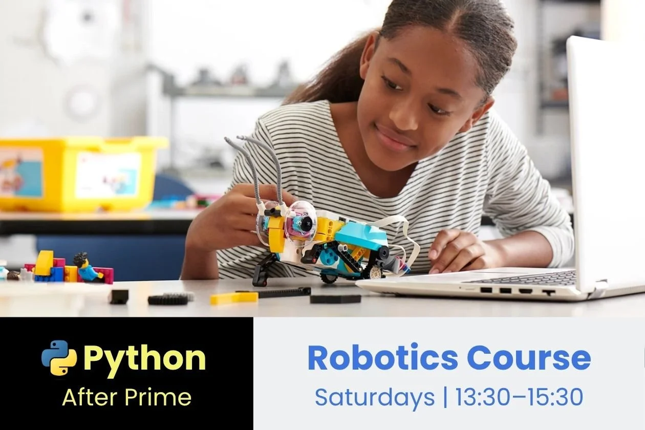 Amsterdam • Prime + Python • Robotica cursus • Zaterdag 13:30–15:30 (15 lessen) • 22 aug–12 dec (geen les op 10 & 17 okt) • NL/EN