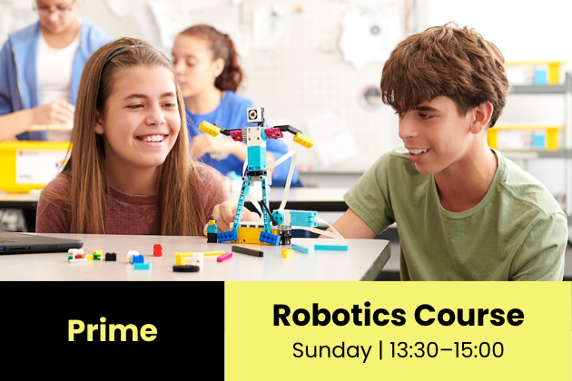 Eindhoven • Prime Robotica Cursus • Zondag 13:30–15:00 (8 weken) • 11 jan – 15 mrt (geen lessen op 15, 22 feb) • NL/EN