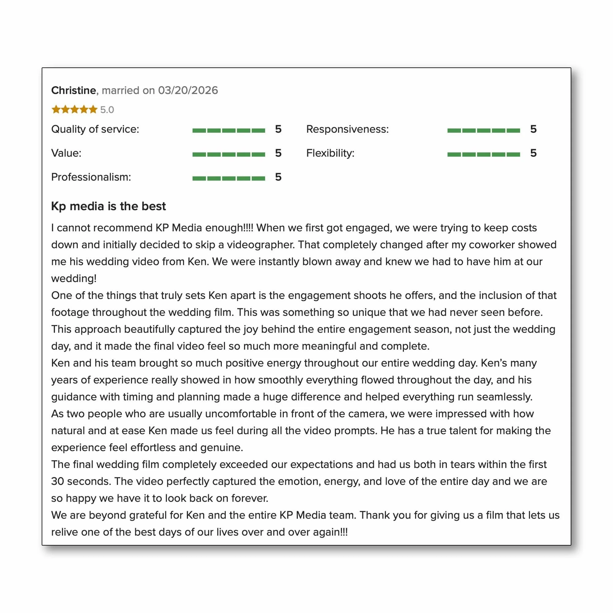 Christine and Chris wrote us this wonderful review!