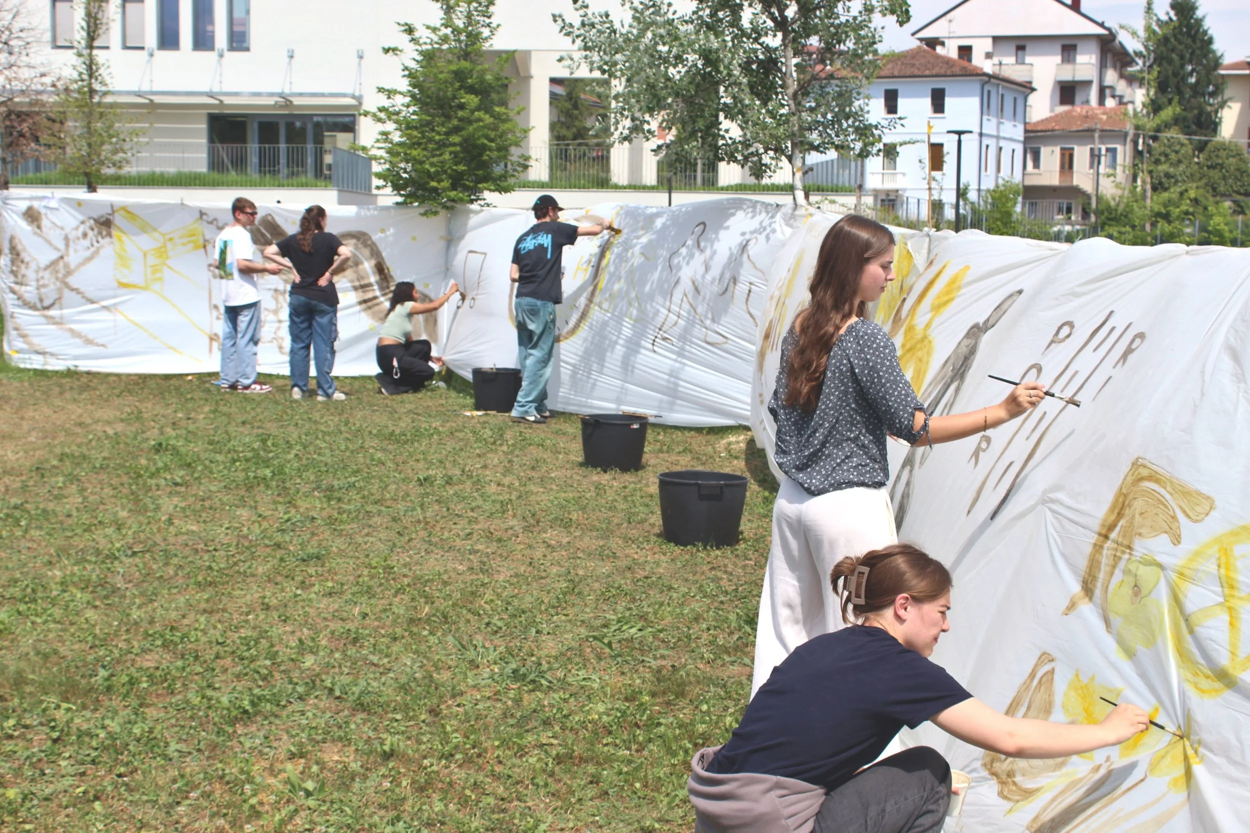 Fifteen Thousand Steps by Davide Sozio, a participatory art project with IUAV University of Venice, 2026 - participants painting.