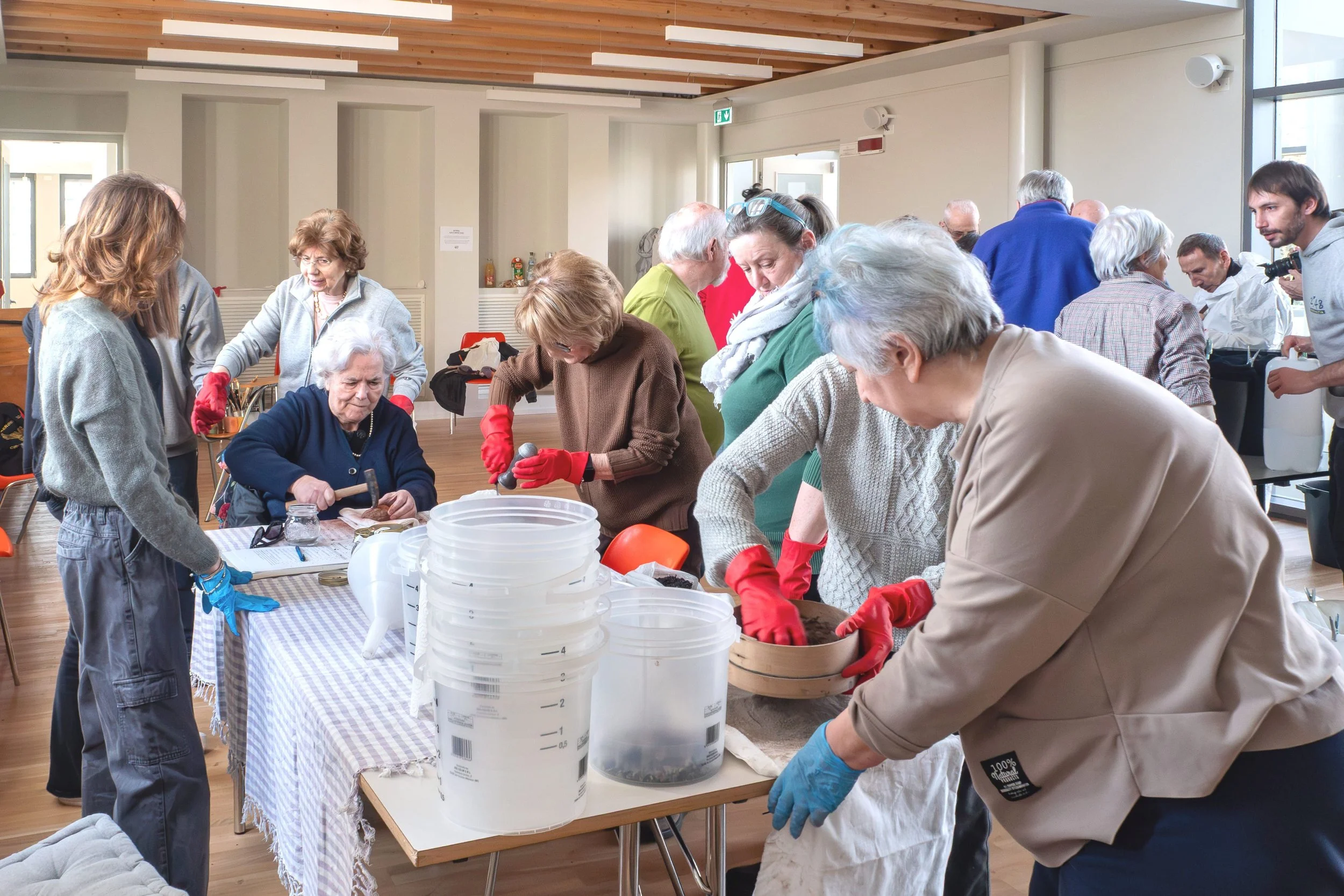 Parkinson Project by Davide Sozio, long-term collaborative painting with the Parkinson Vicenza Association, 2022–2026 - pigment making.