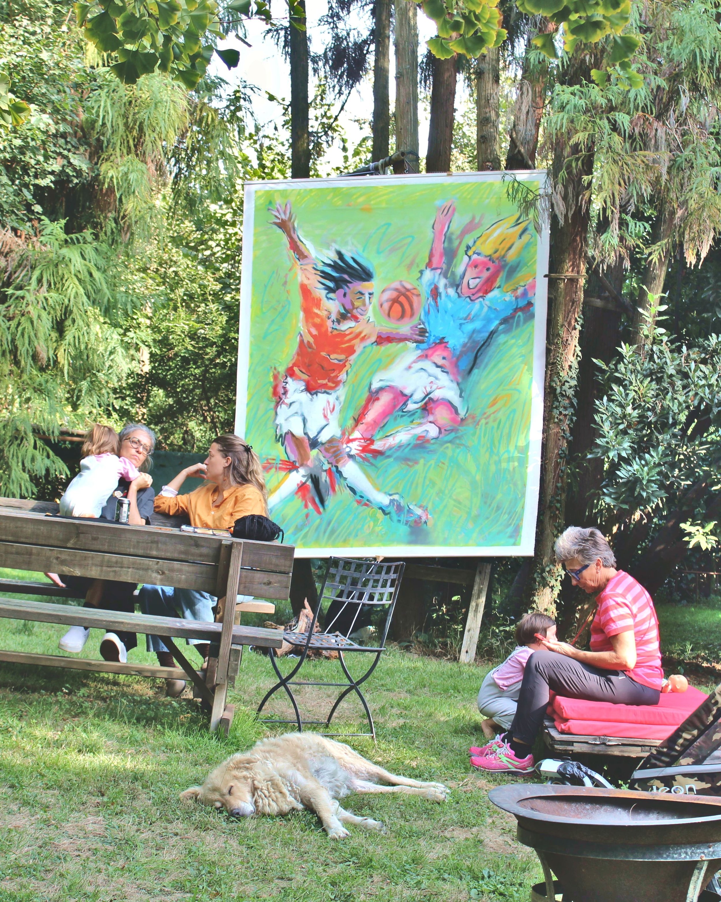 Art in the Park by Davide Sozio, a canvas suspended between trees, 2024.