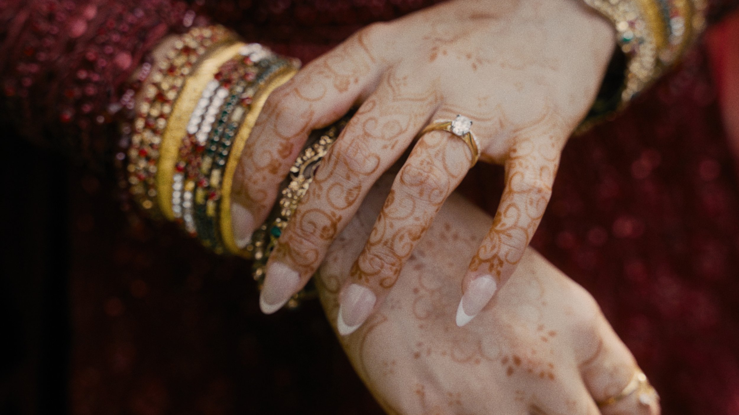 Close up of brides hands