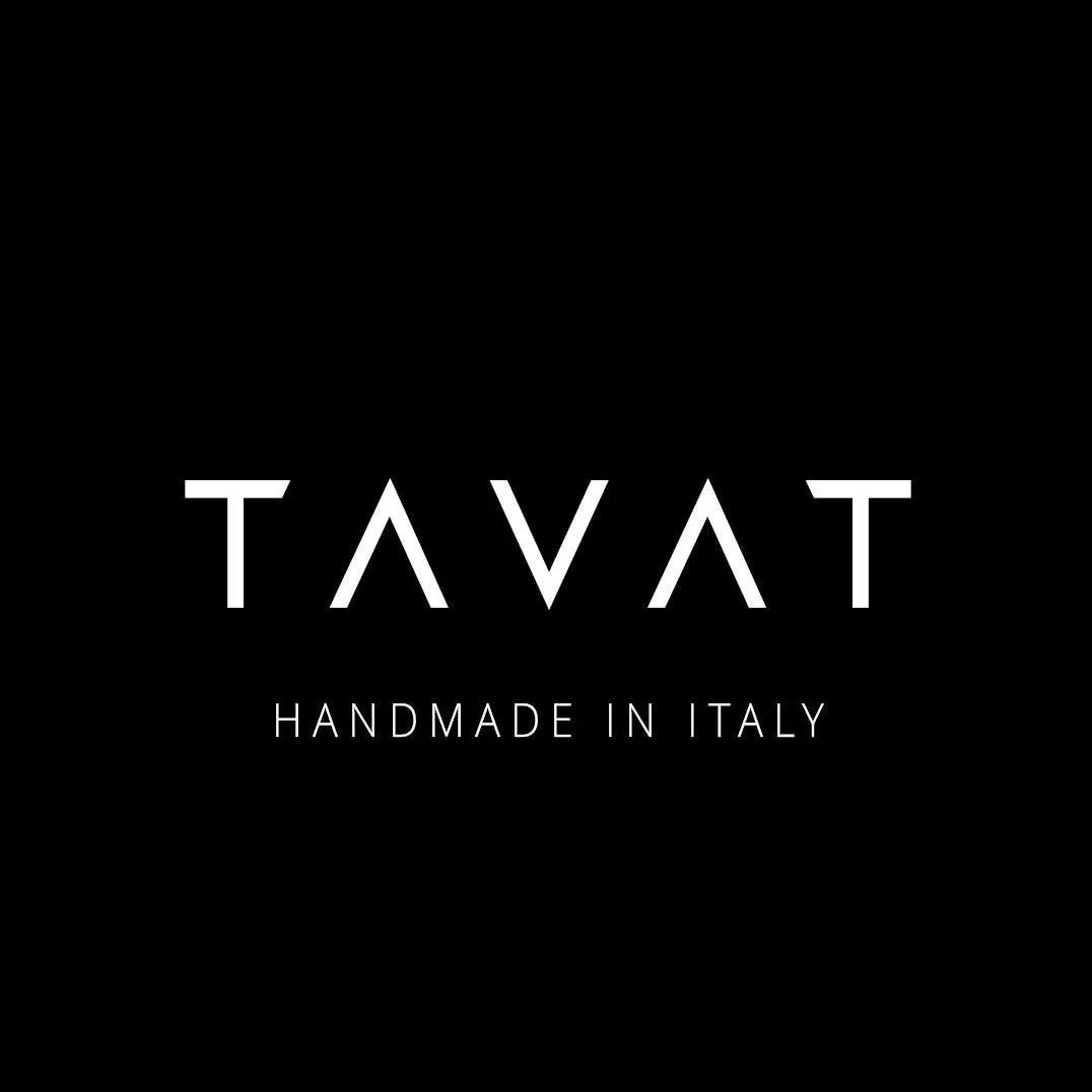 Black background with white stylized text that reads "TAVAT" and smaller text below that says "Handmade in Italy".