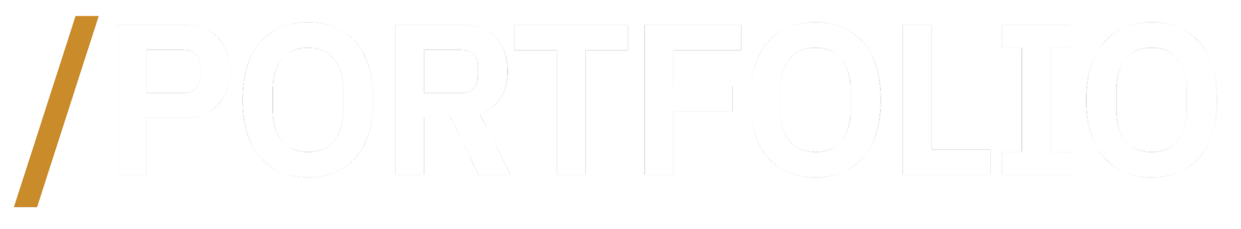 Large text spelling 'PORTFOLIO' with a diagonal gold line to the left side