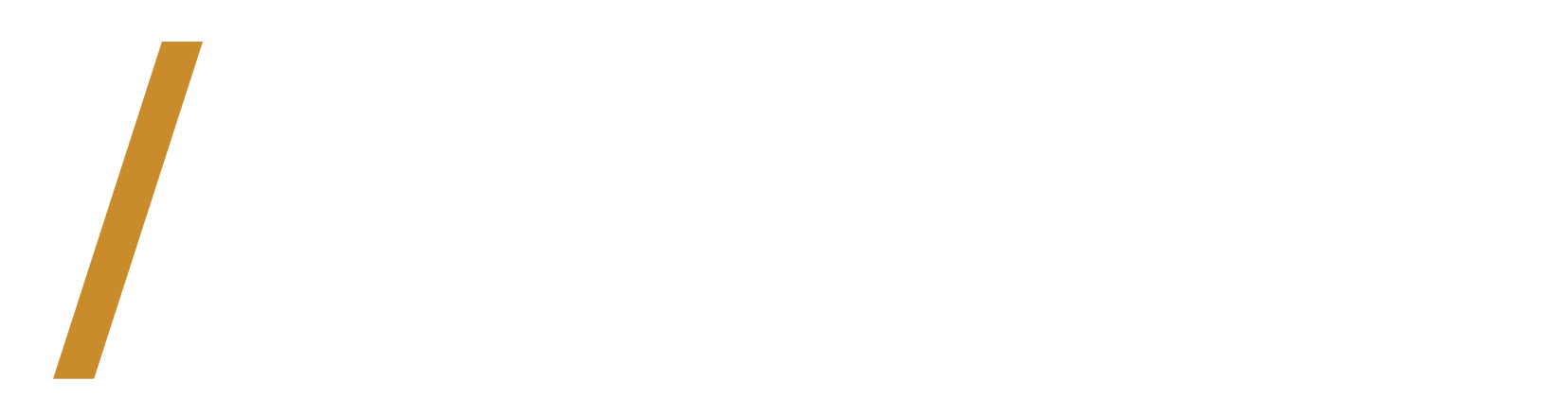 Travel logo with a black background, white capital letters spelling 'TRAVE', and a gold diagonal slash starting the word.