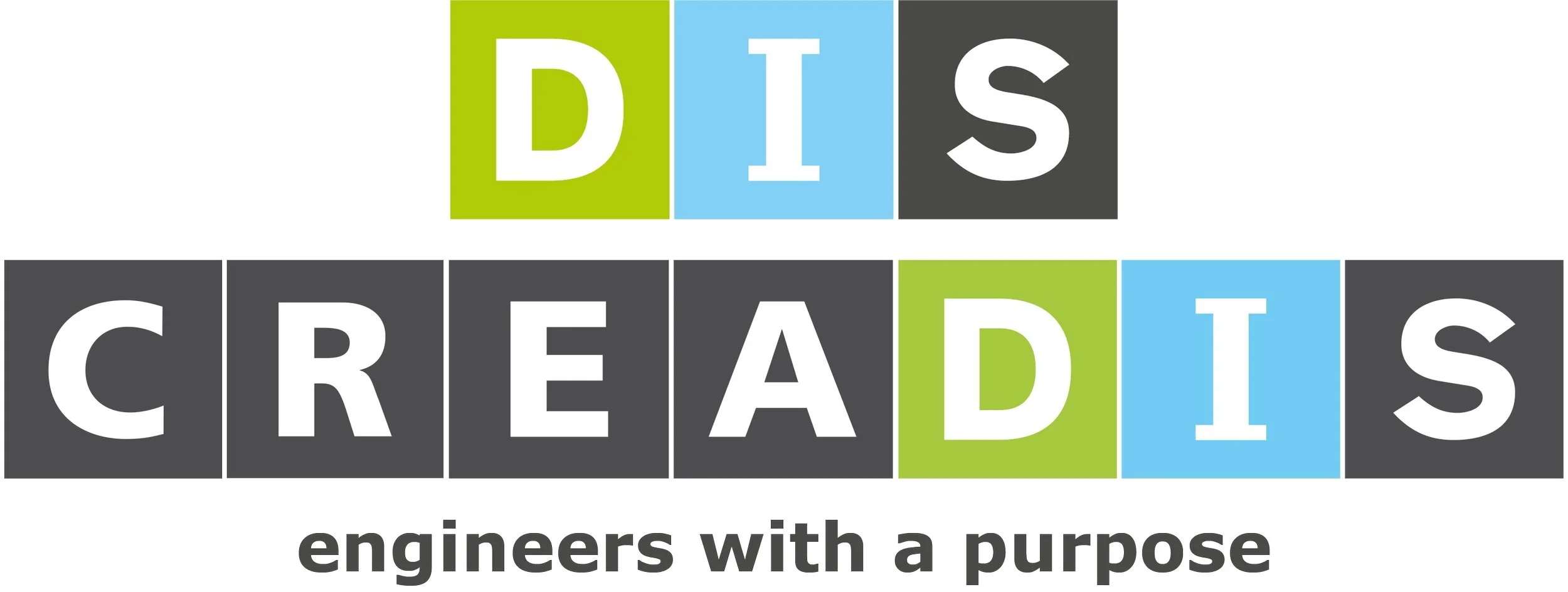 Logo with the words "DISS CREATORS" in colored blocks and the slogan "engineers with a purpose" underneath.
