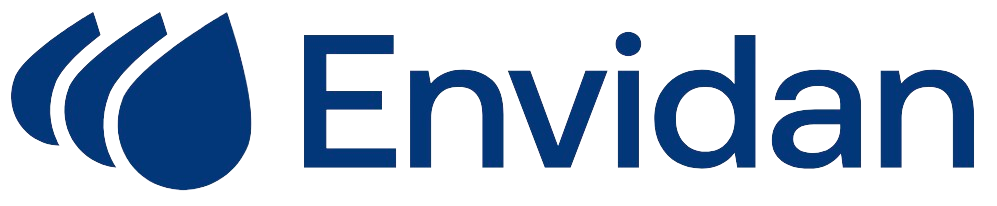 Evidan logo with a stylized water droplet and three curved lines on the left.