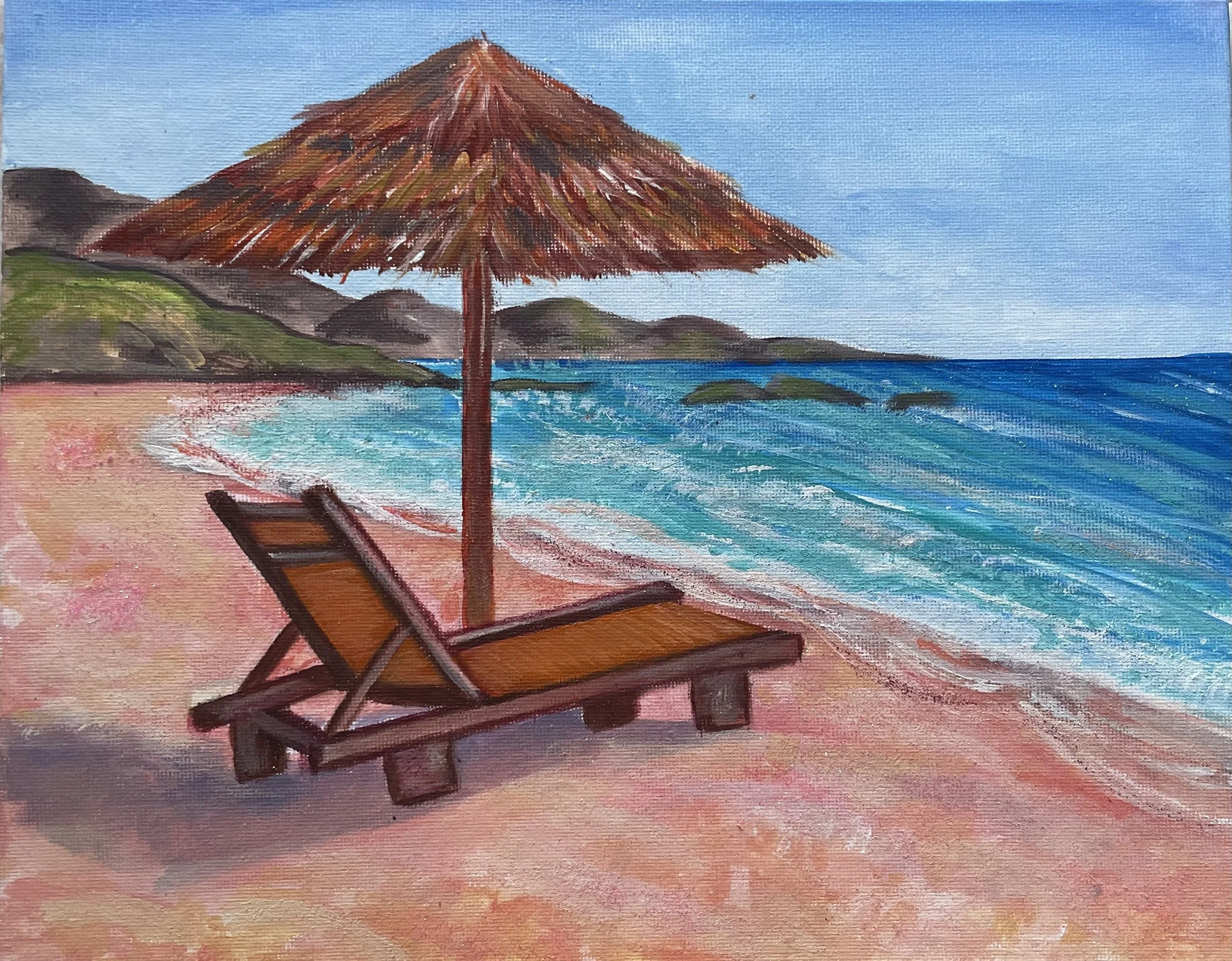 Painting The Beautiful Elafonisi Beach with a Sunbed on the Beach
