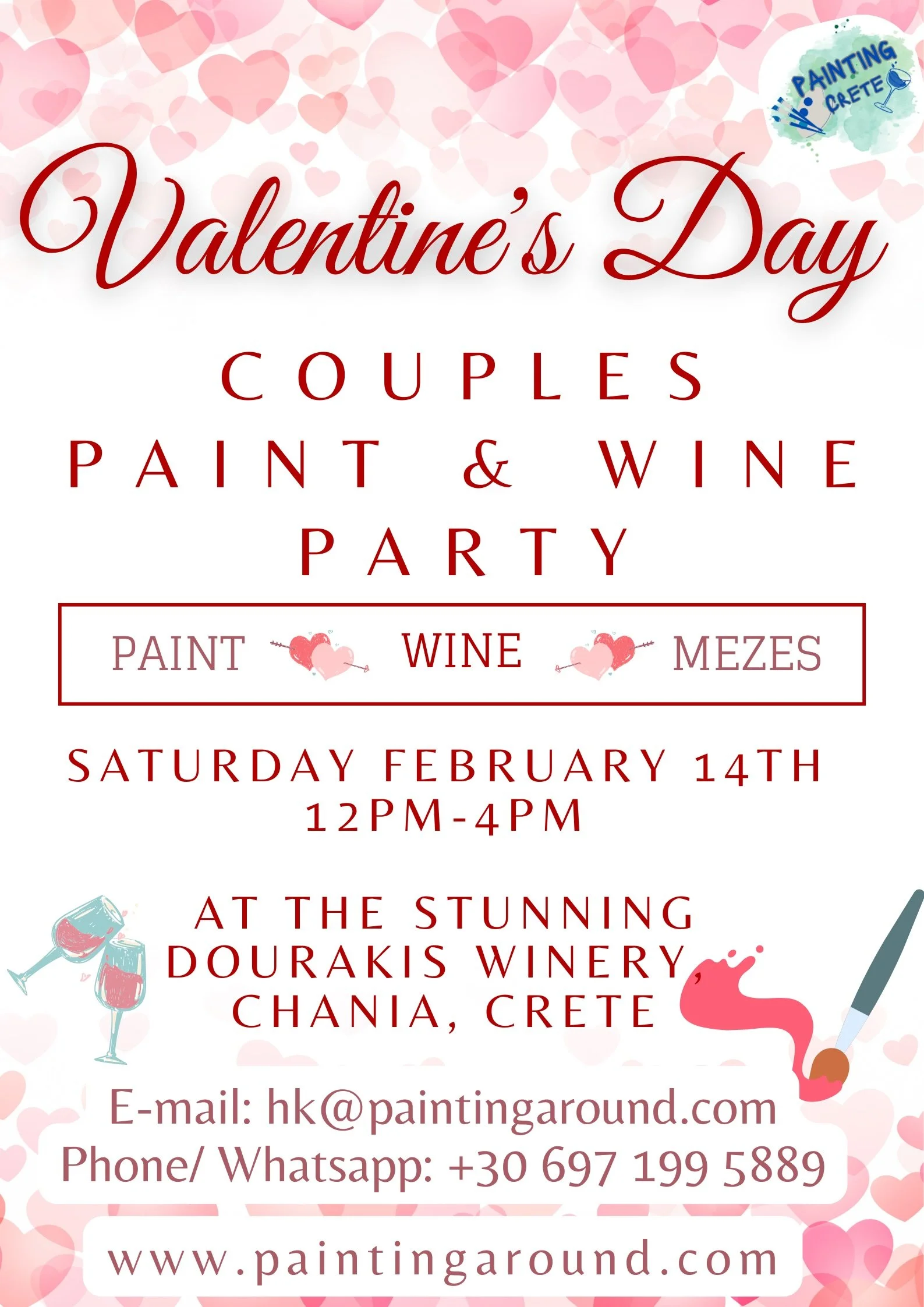 Valentine's Day Couples Paint Event with Wine Tasting and Delicious Cretan Cheese Plates. 