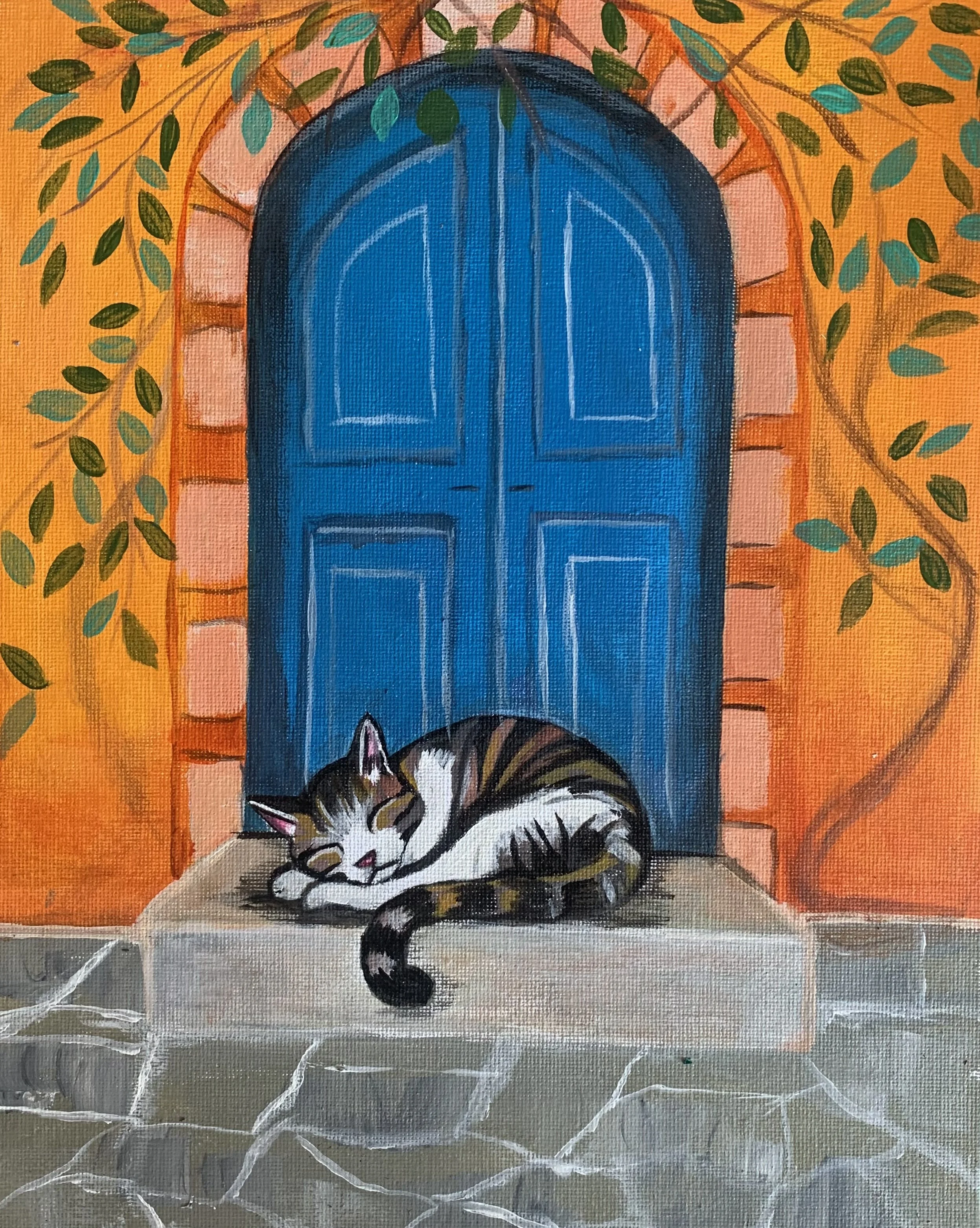 Paint & Mimosa Morning. Painting a Cute Sleepy Cat.