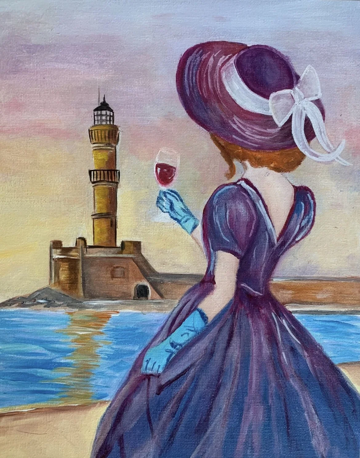 Paint & Mimosa Morning. Painting a Vintage Lady with the Iconic Chania Lighthouse