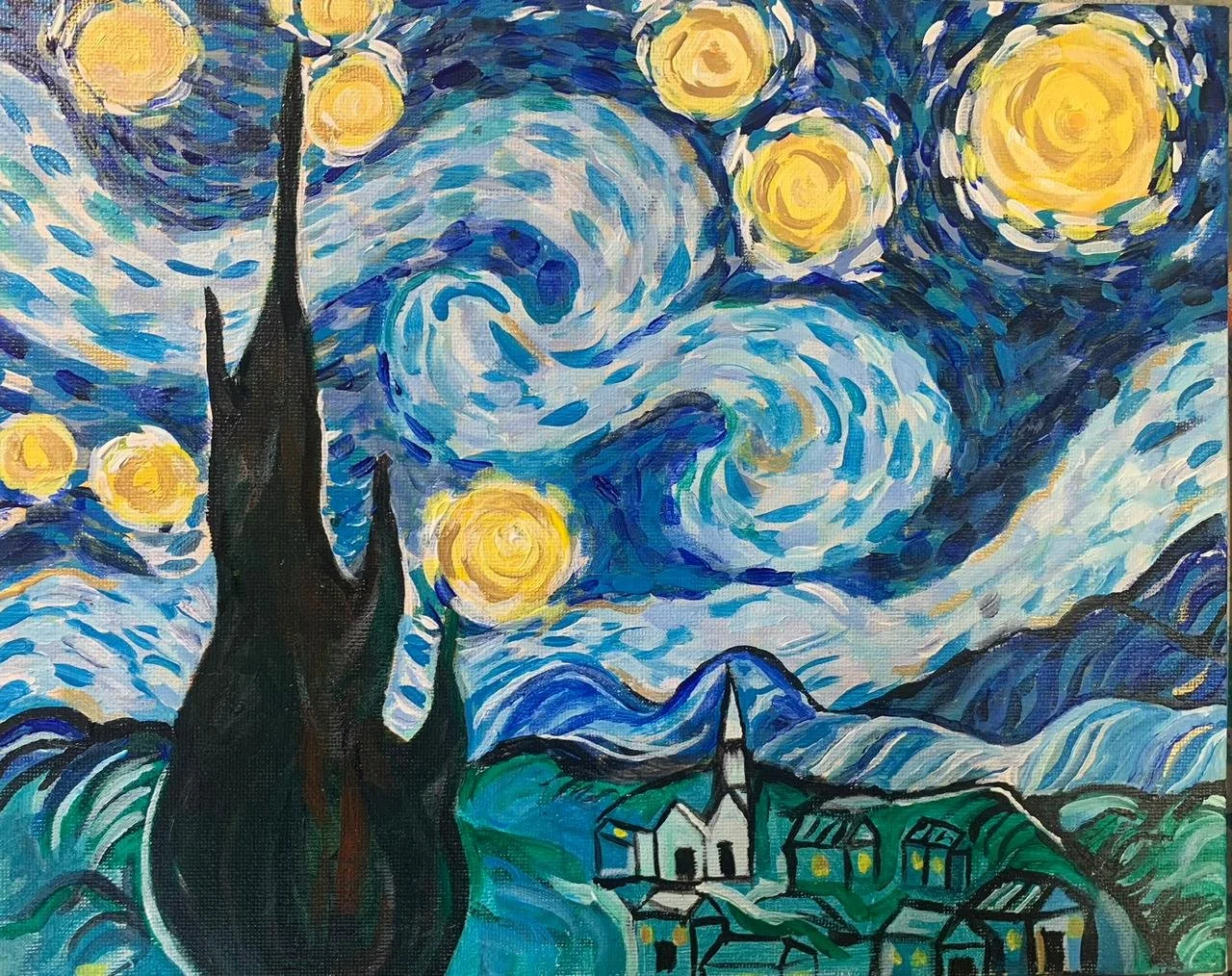 Paint & Mimosa Morning. Painting Your Own Version of Van Gogh's Starry Night