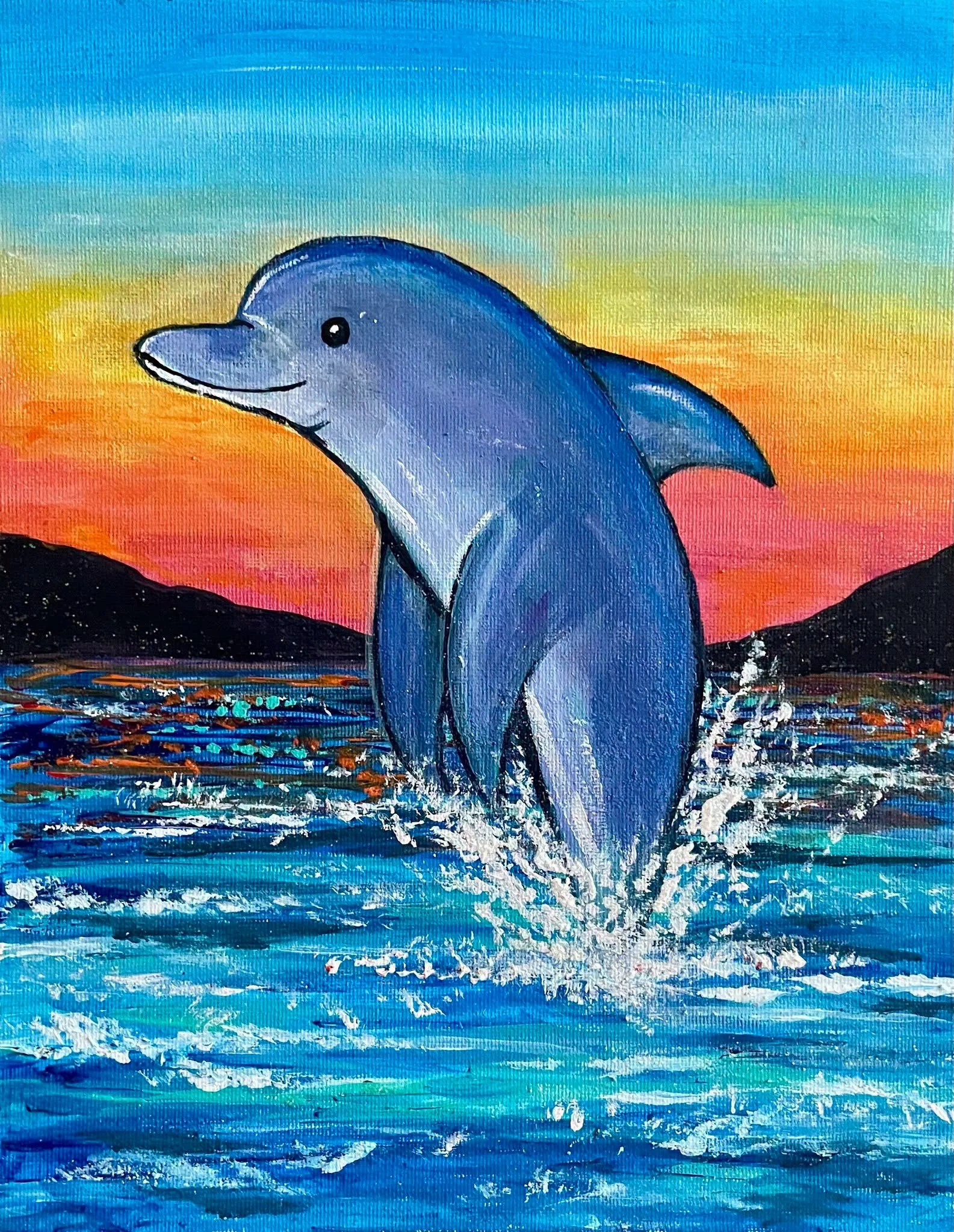 Kids Paint & Juice Event. Painting a Dolphin with a Sunset Sky 