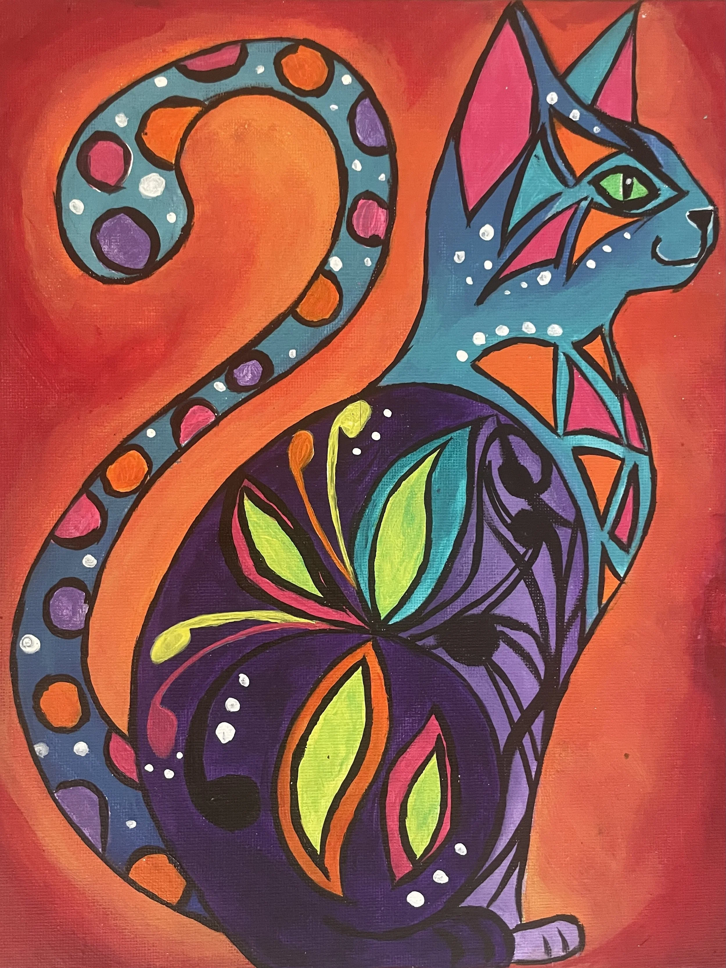 Kids Paint & Juice Event. Painting an Abstract Cat! 