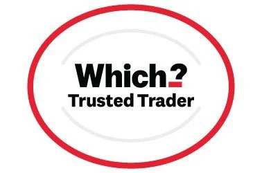 Logo with the words "Which? Trusted Trader" inside a red oval.