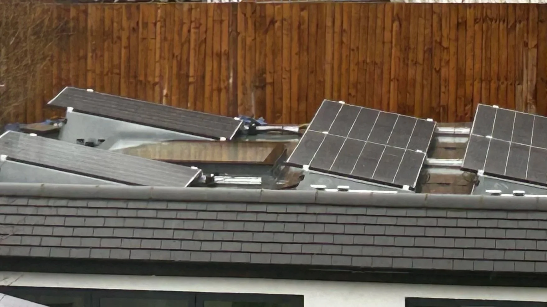 Solar panels installed on a garden office. Working from home with free power