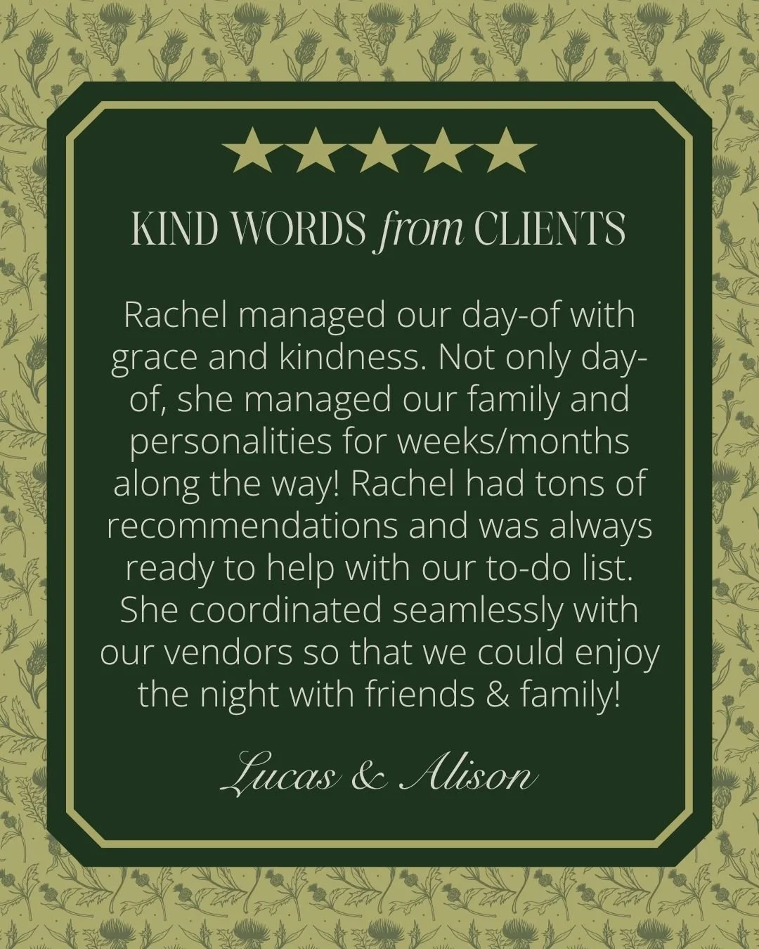 Some kind words from Lucas &amp; Alison 🫶🏼

Booking day-of coordination in  2026 and beyond! Link in our bio.