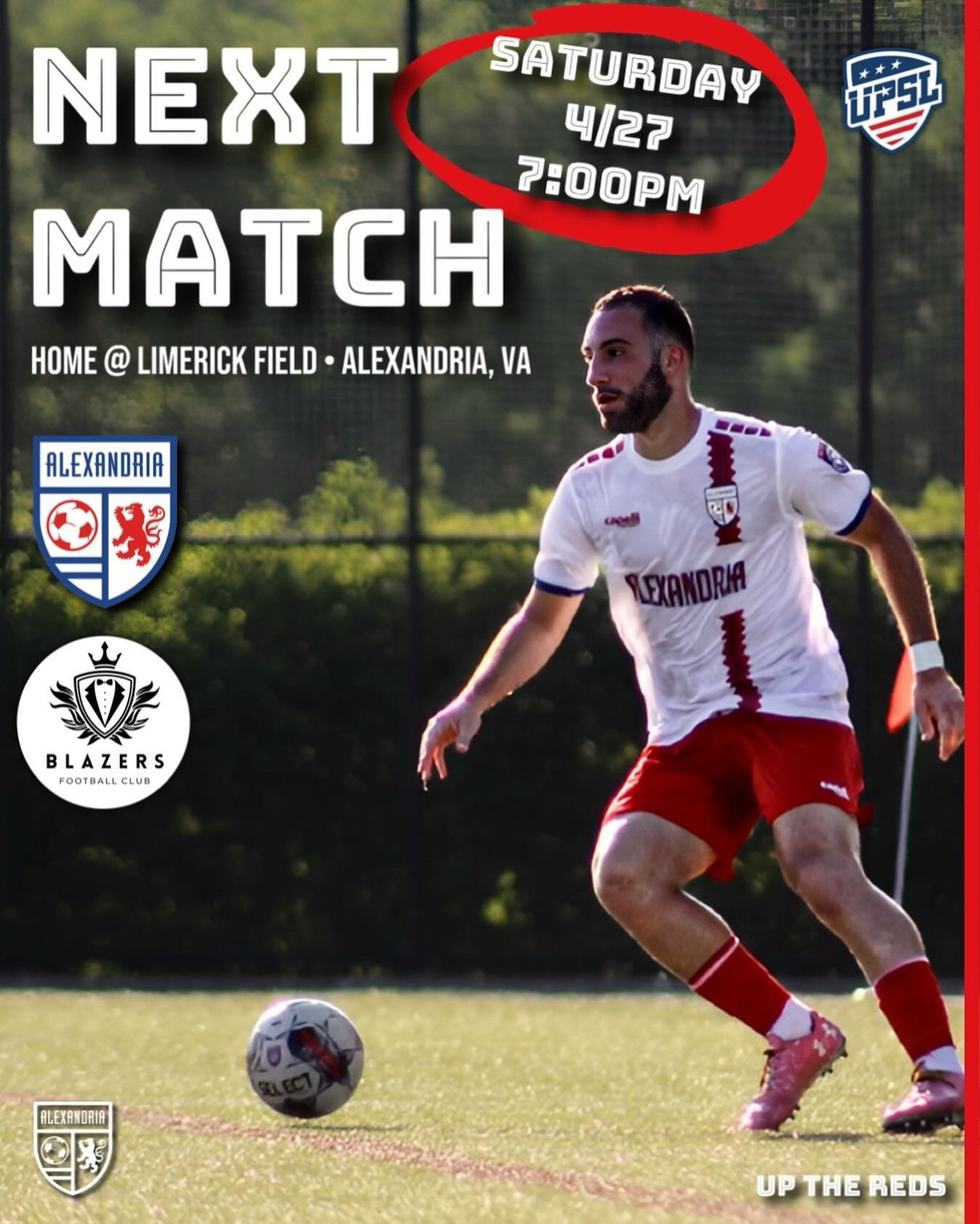 Saturday night we play host to local UPSL newcomers, Blazers FC. After a bye week your Reds are eager to get back on the pitch and fight for full points! We look forward to seeing you there! UP THE REDS!! 🔴⚪️