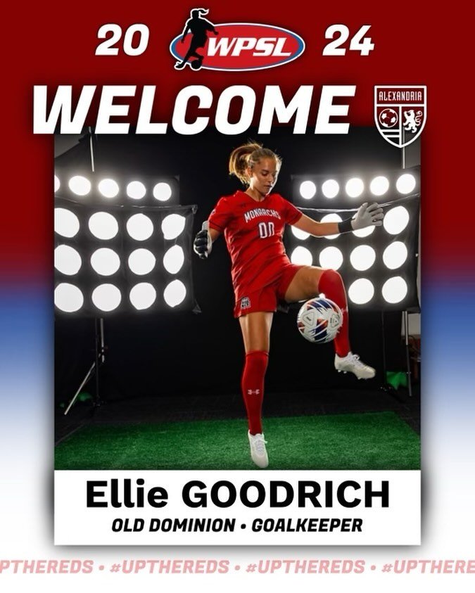 **NEW 2024 WPSL PLAYER ANNOUNCEMENT**

Let&rsquo;s give a warm welcome to a familiar face, Ellie GOODRICH!

Ellie joins the Reds after just completing her freshman season with Old Dominion University. Ellie began playing for ASA at age 4 and has part