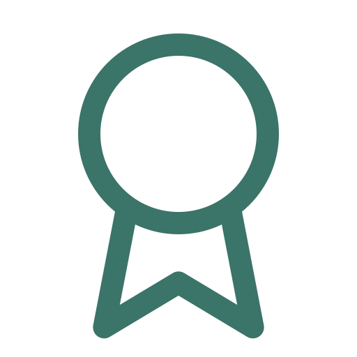 An outline of a medal or award ribbon with a circular top and a downward-pointing V-shaped ribbon.