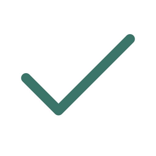 A teal checkmark icon on a black background.
