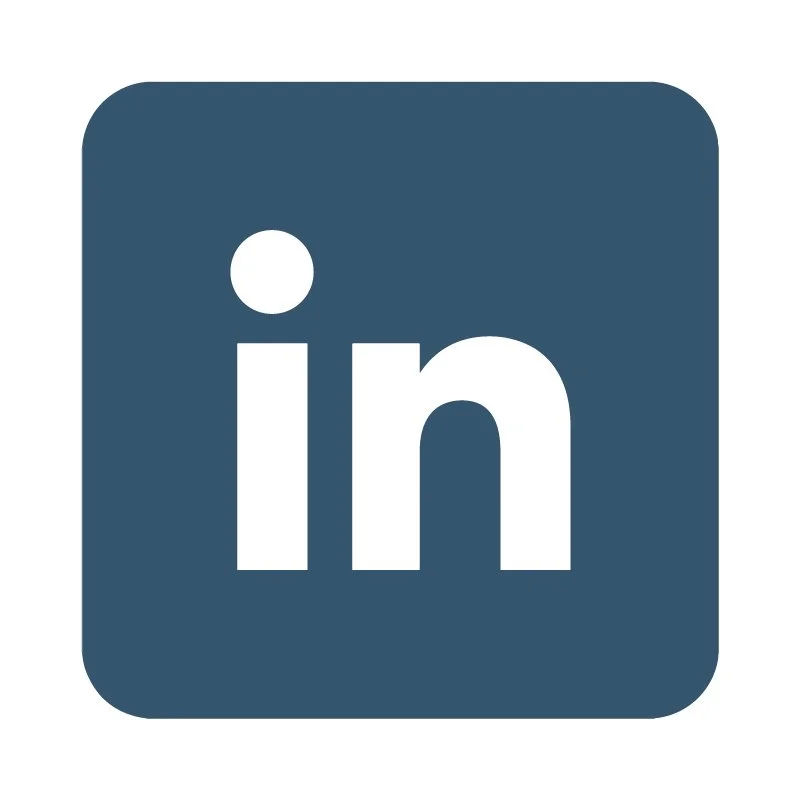 LinkedIn logo on blue square background.