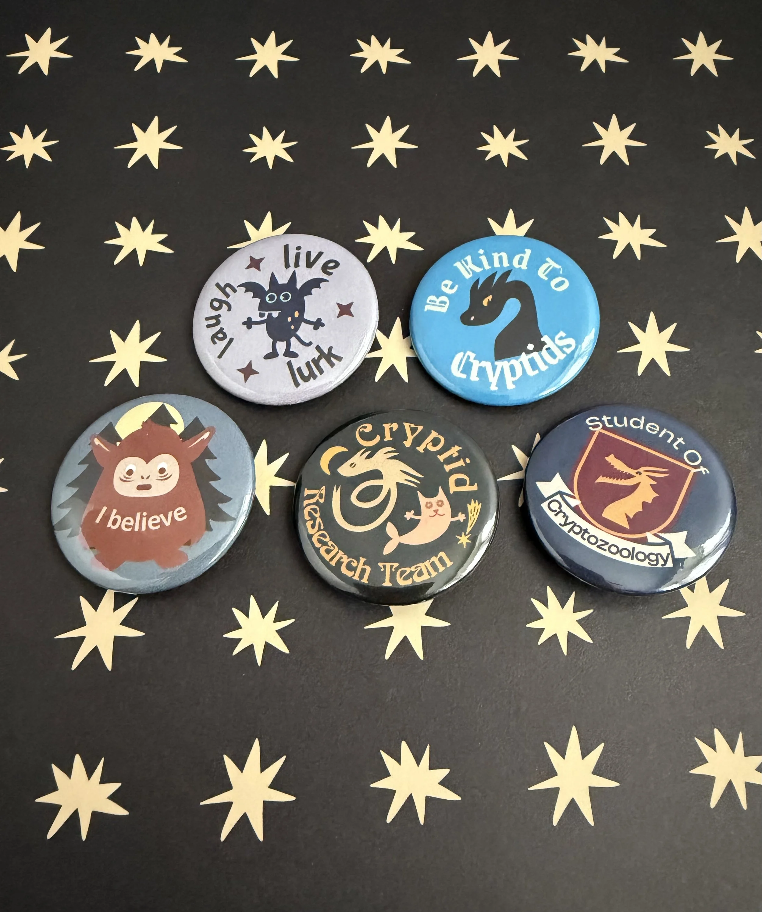 "The Field Guide" Cryptids - Set of 5 Pin Buttons