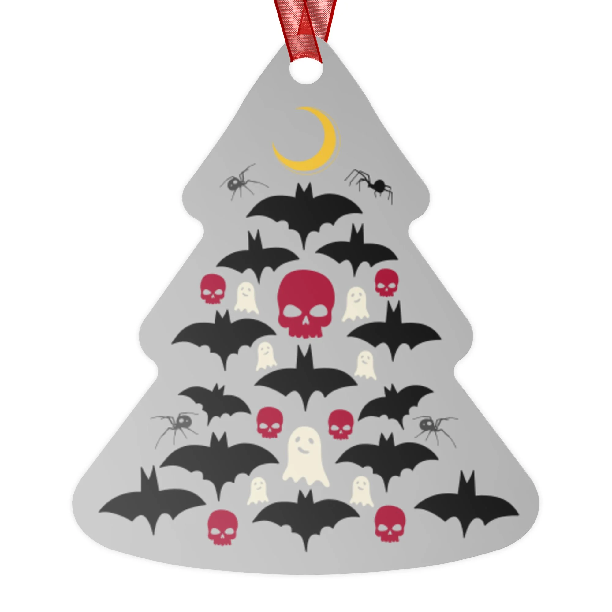 Bats, Skulls, and Ghosts, Happy Holidays, Christmas Tree, Double-Sided Metal Christmas Ornament