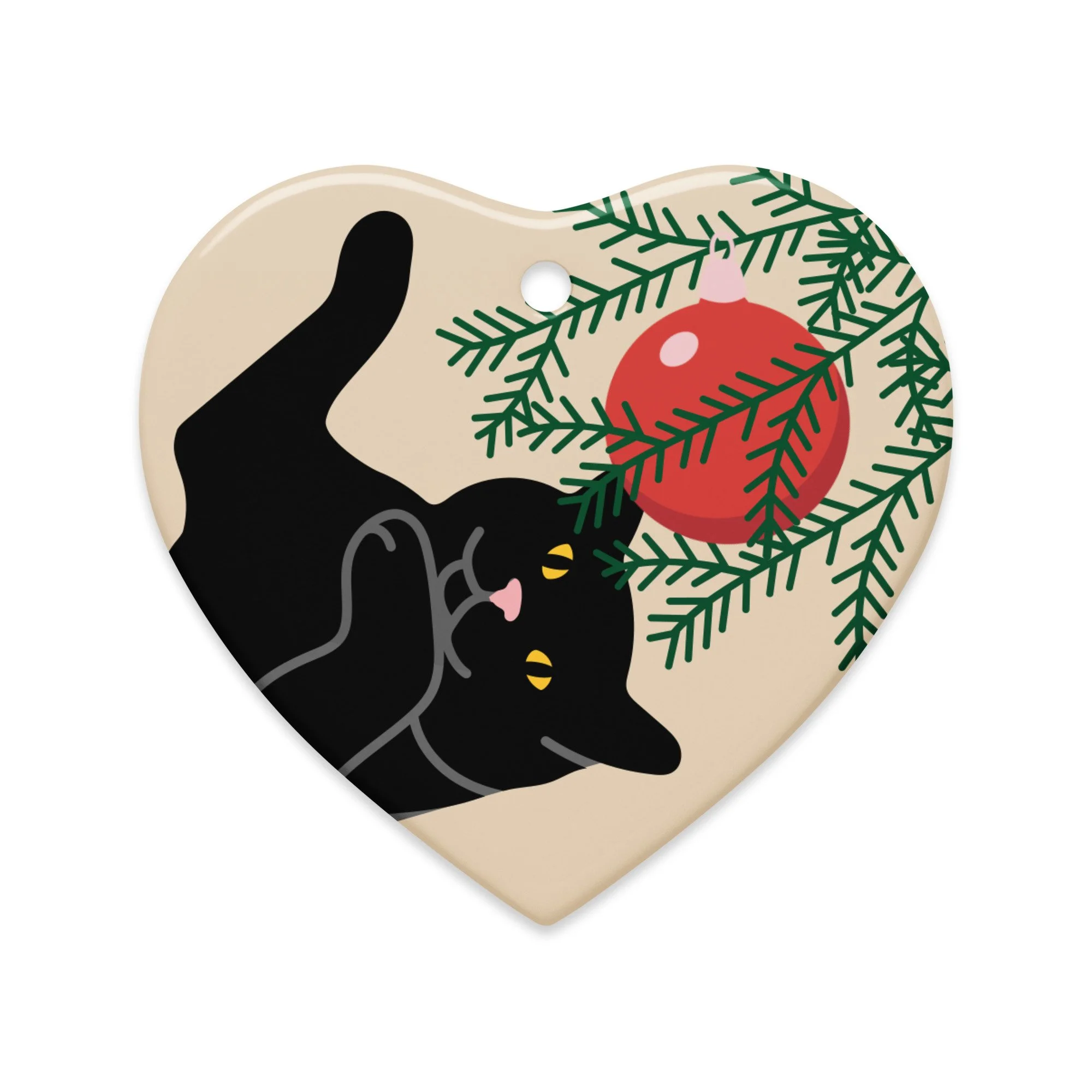 Mischievous Cat and a Christmas Ornament Double-Sided Ceramic Ornament