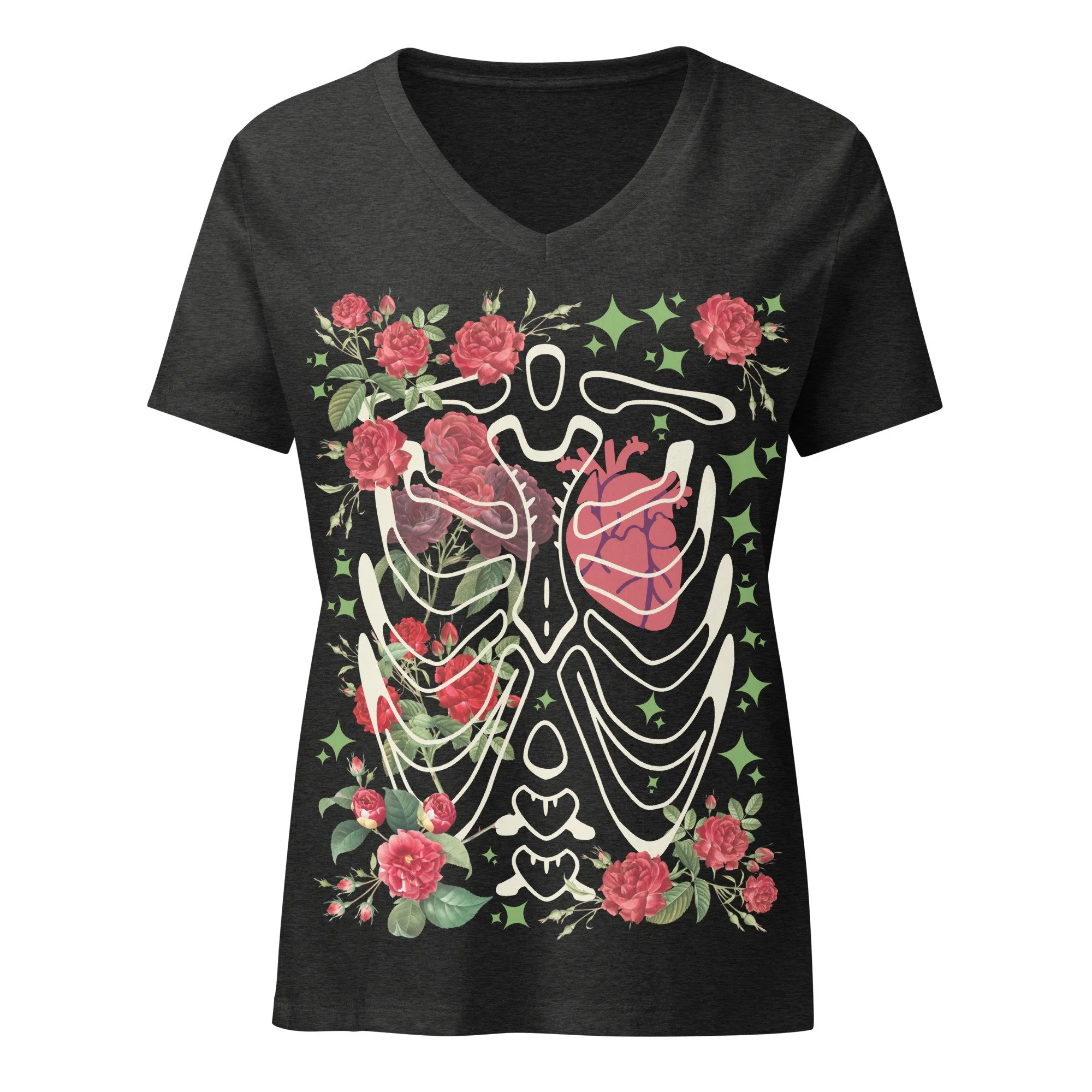 Roses & Ribs, Heart's are Wild Creatures - Women’s Relaxed V-neck T-shirt