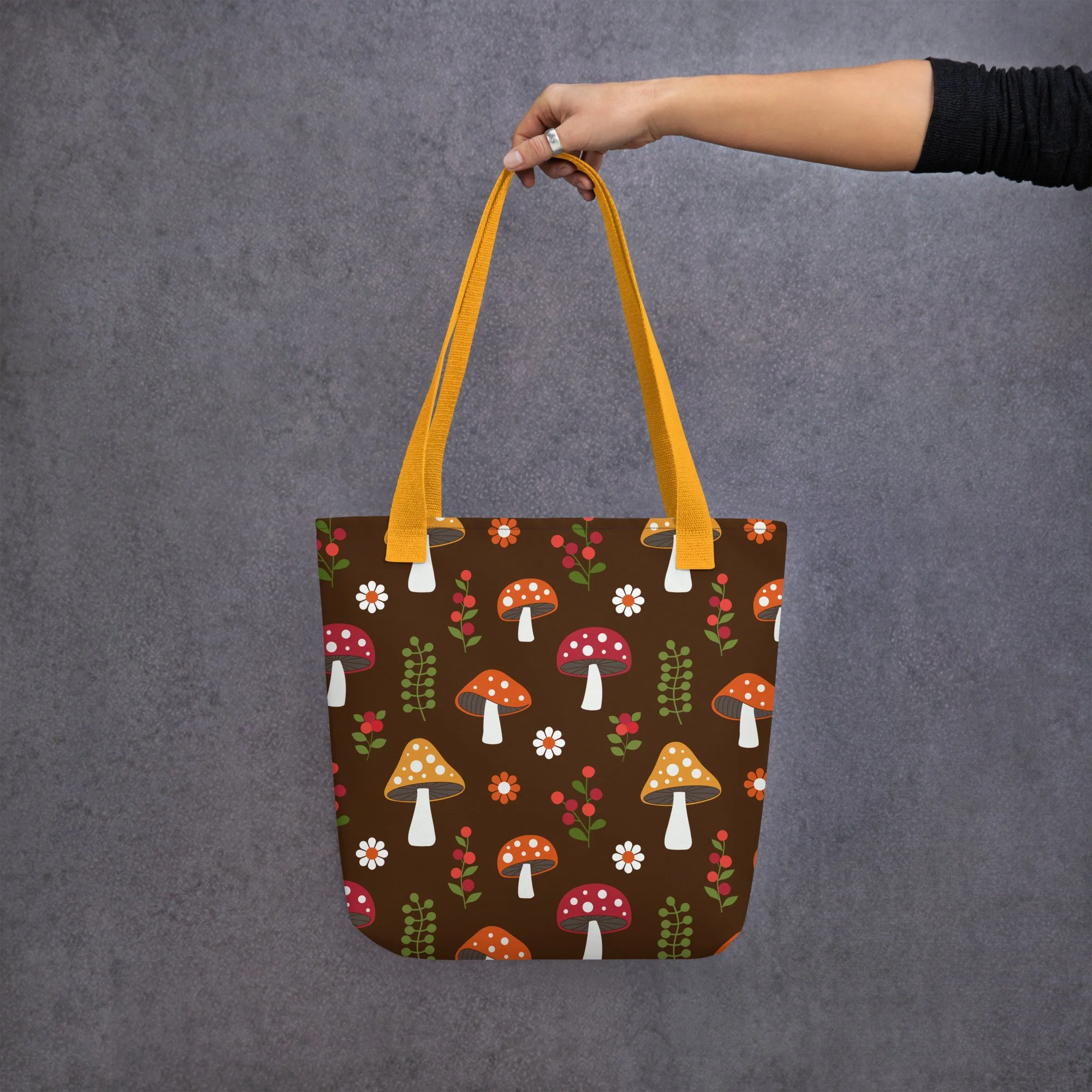 Toadstool and Ferns Autumn Floral - Tote Bag