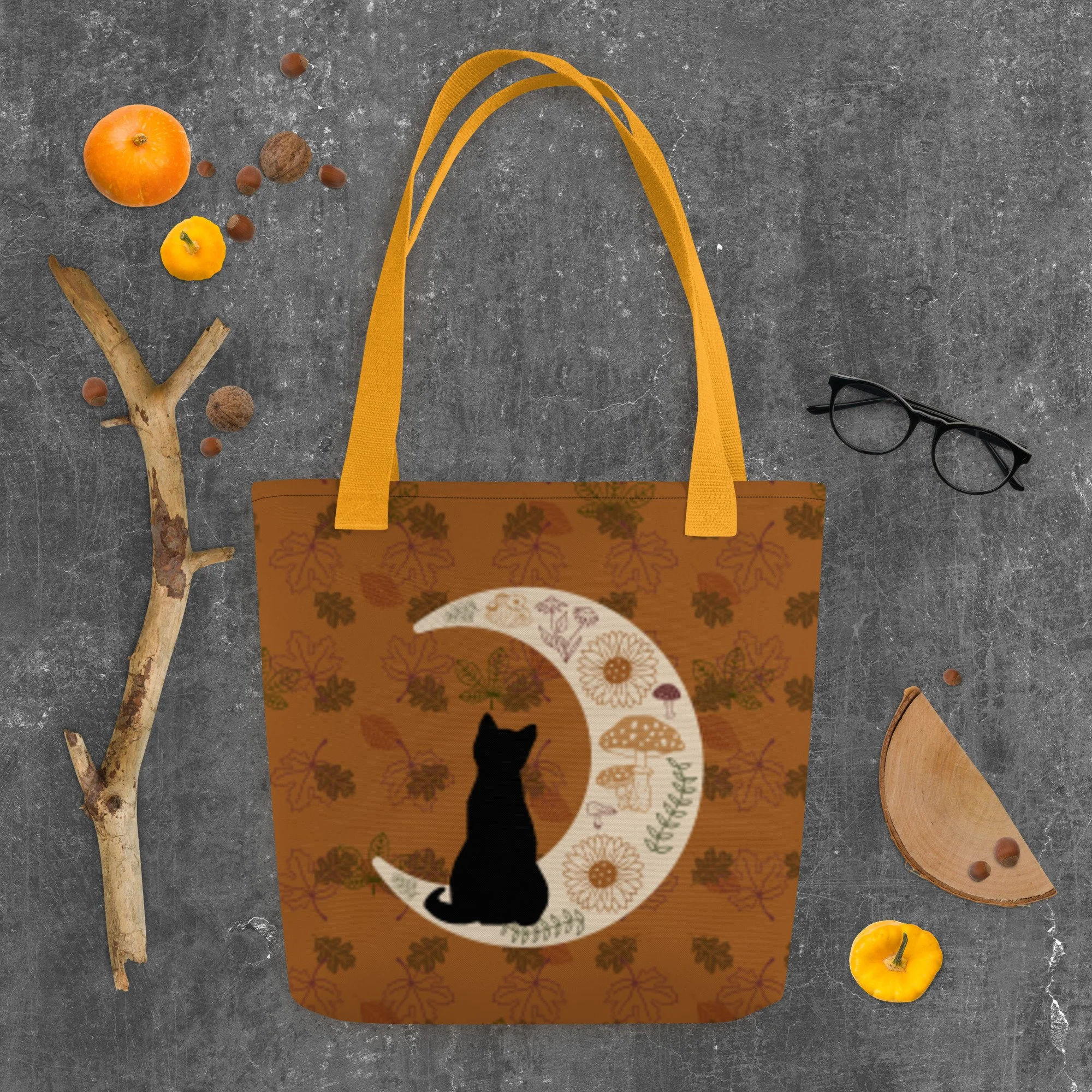 Autumn Harvest Themed Cat and Moon - Tote Bag