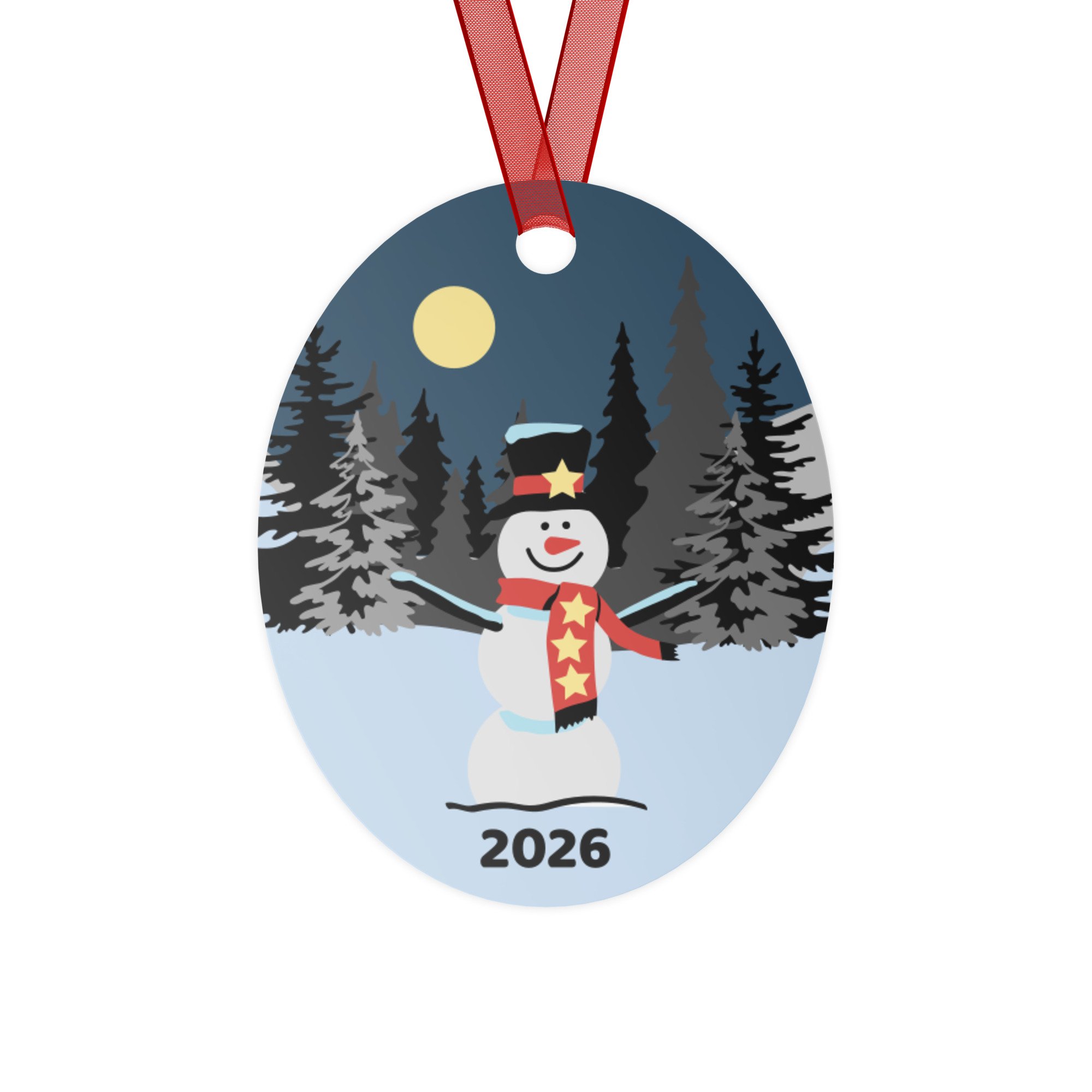 2026  Winter Wonderland Holiday Keepsake - Double-Sided Oval Metal Christmas Ornament