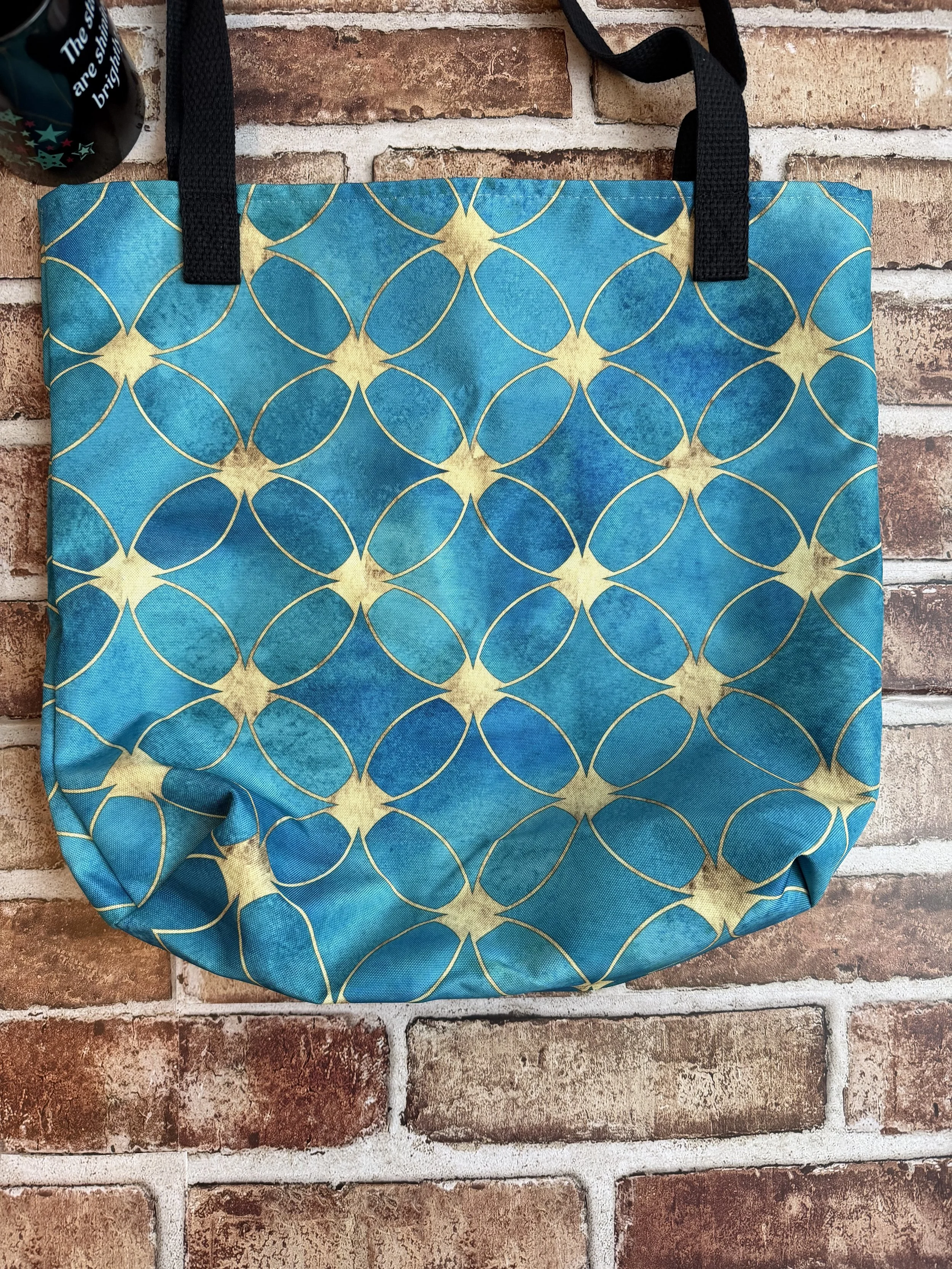 GHH Turquoise and Gold circular rossette tote bag close up.jpeg
