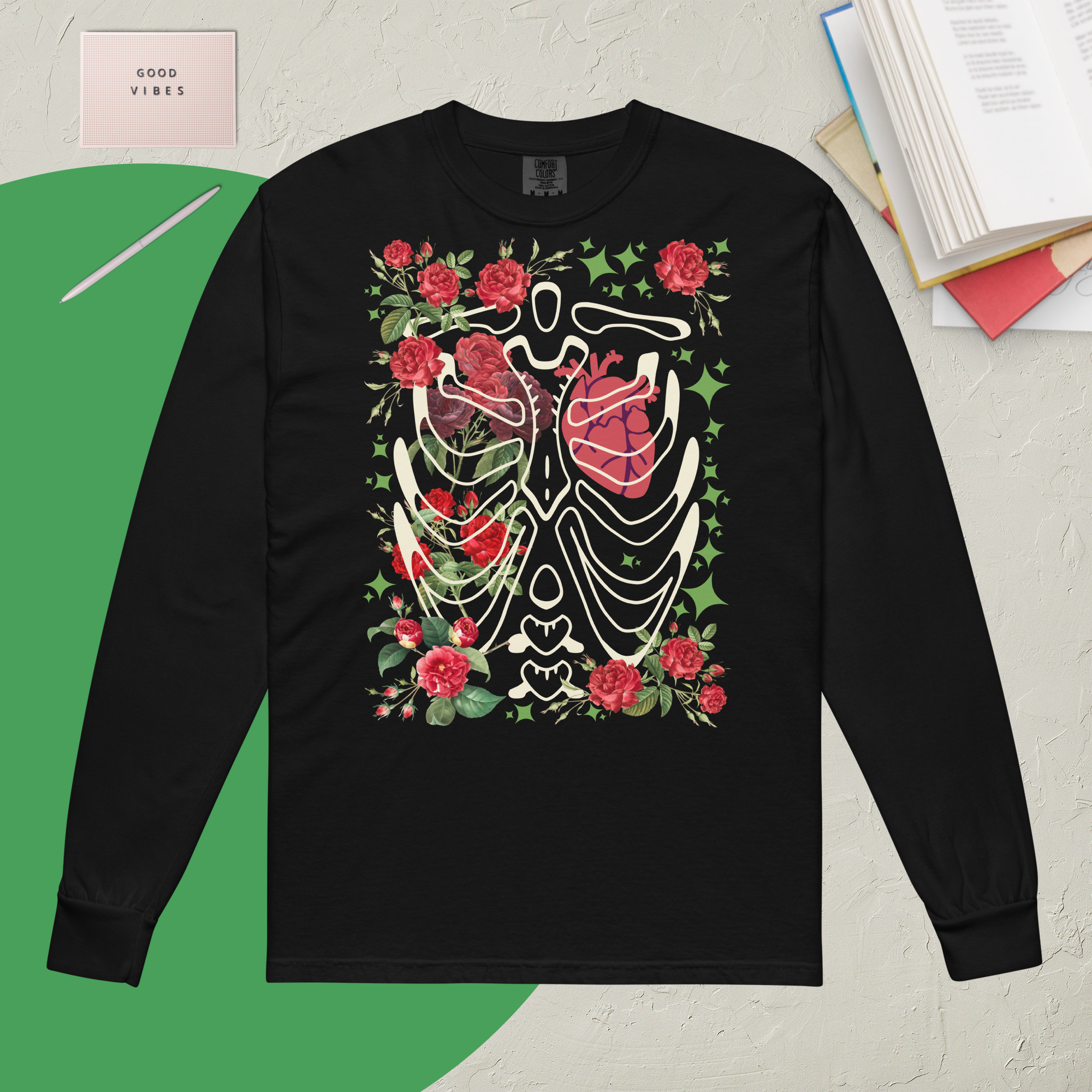 "Wild Creatures" Roses & Ribs - Garment-dyed Heavyweight Long-sleeve Shirt
