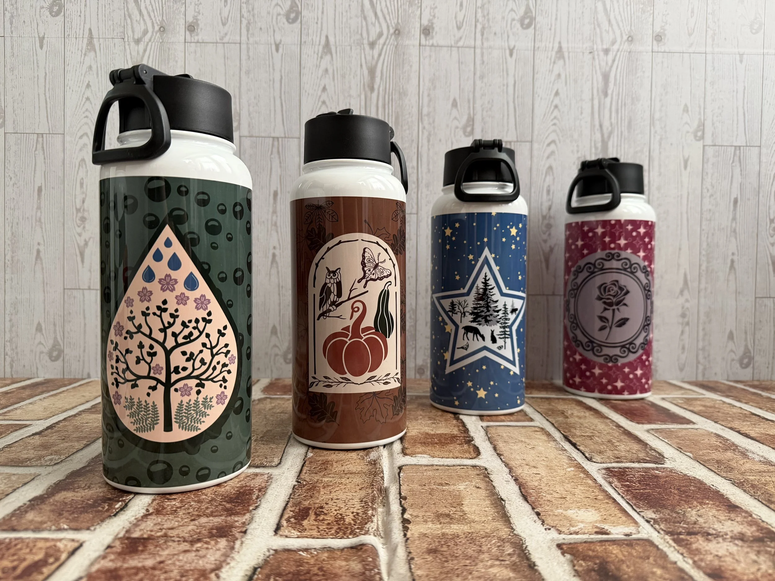 Black Cat and Crescent moon seasonal water bottles back.jpeg