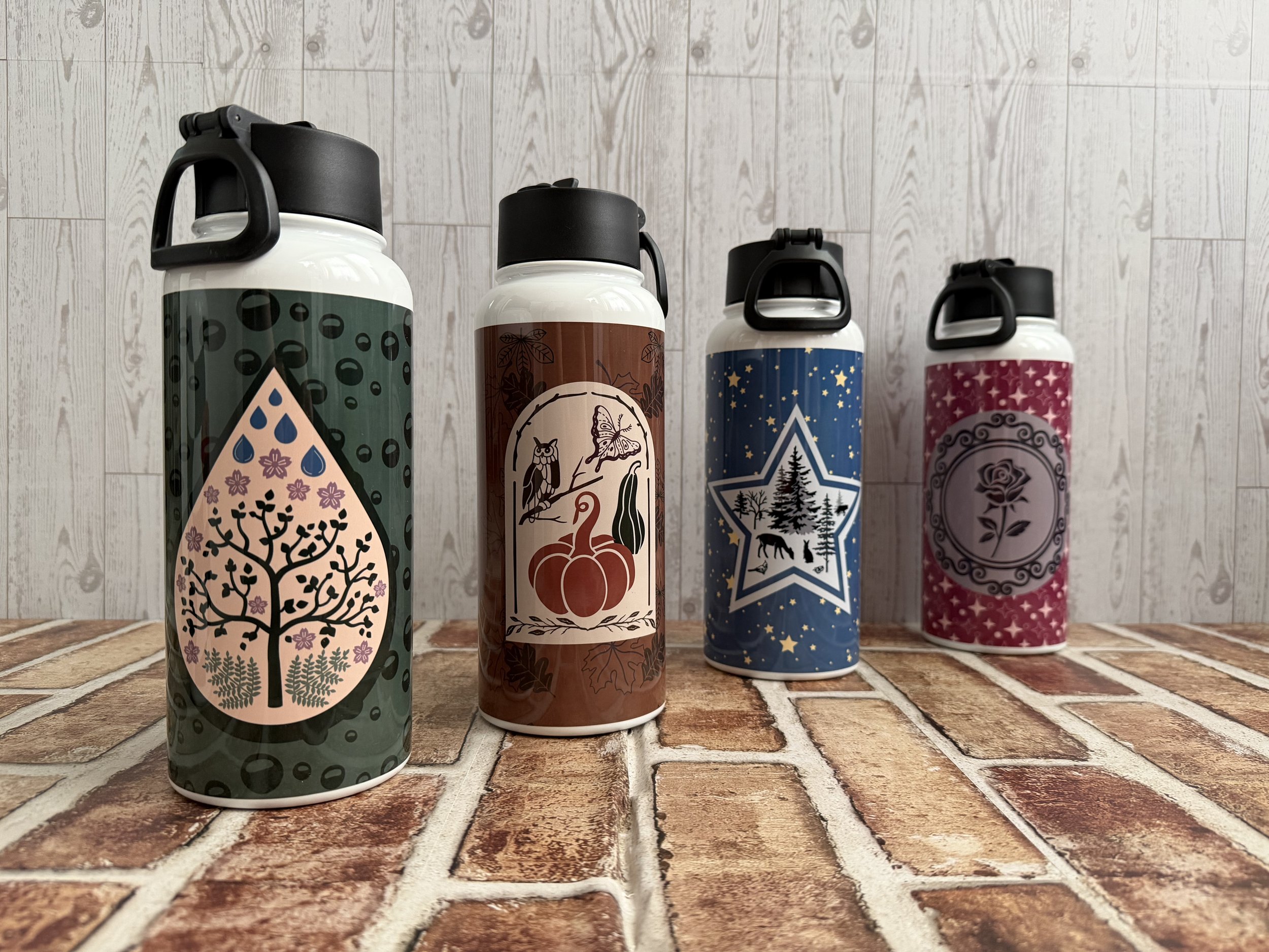 Black Cat and Crescent moon seasonal water bottles back.jpeg