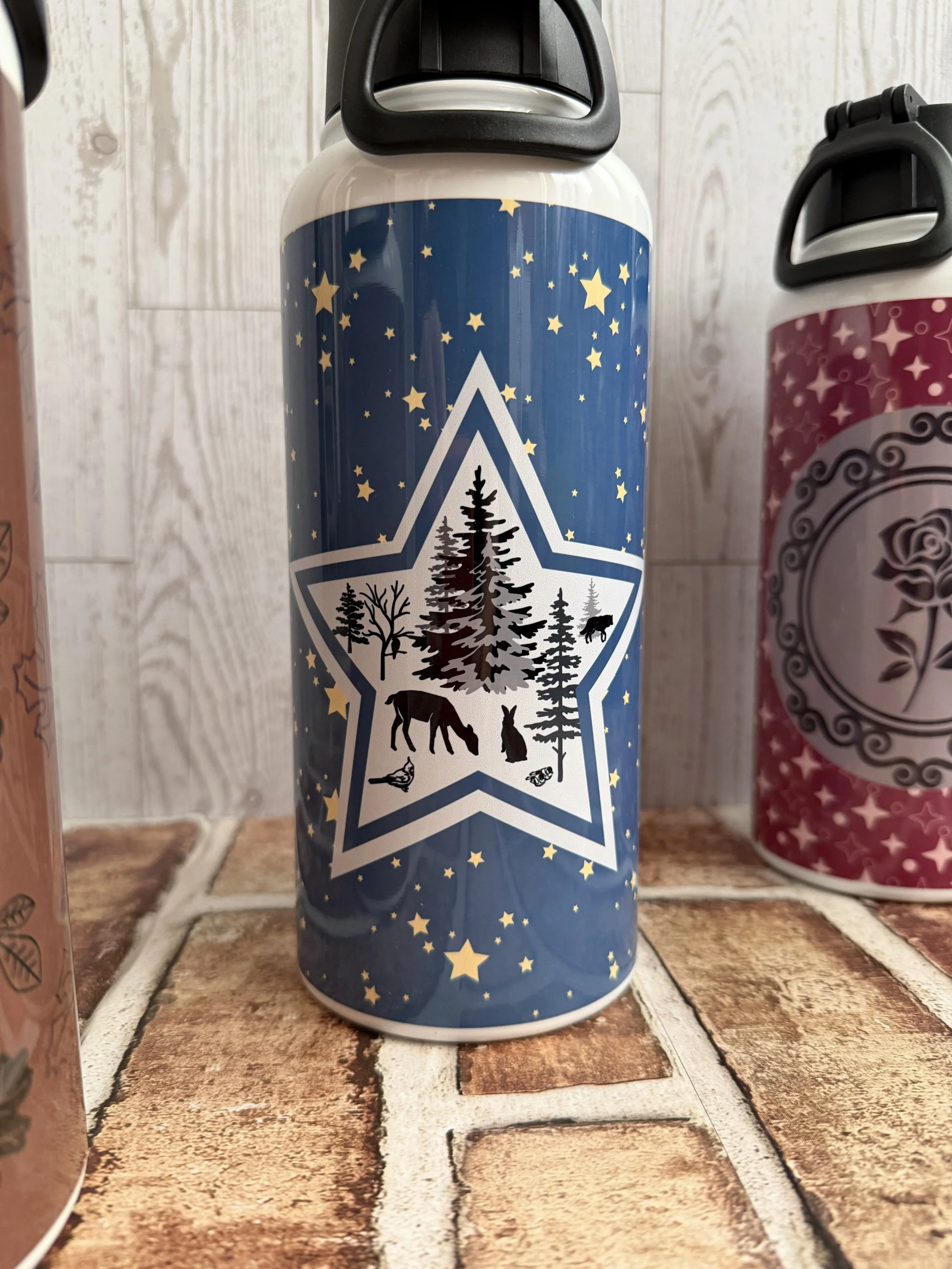 Winter Black Cat and Silver Moon woodland animals scene.jpeg
