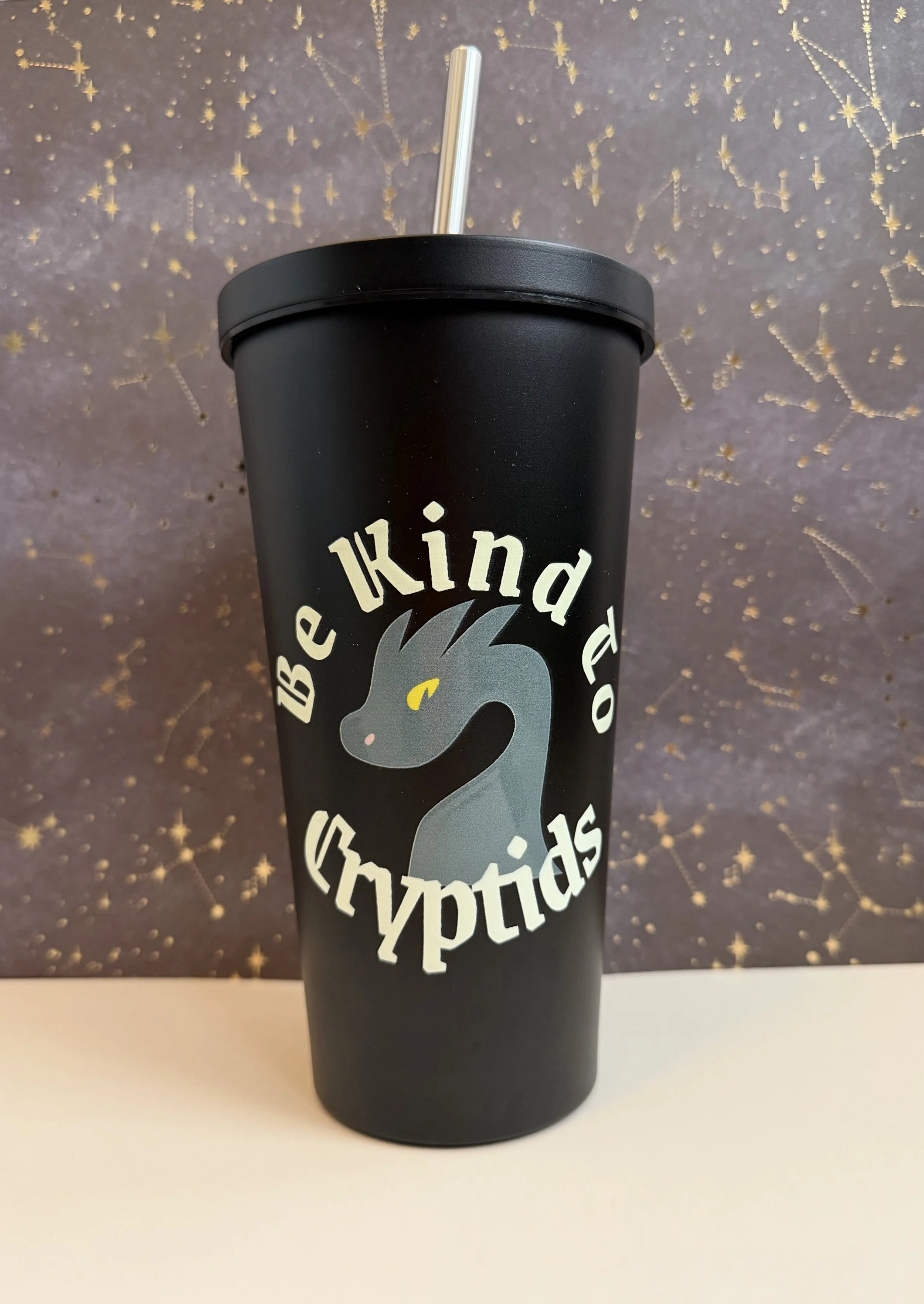 Be Kind to Cryptids/Student of Cryptozoology, Dual-Sided - Insulated Tumbler with a Straw