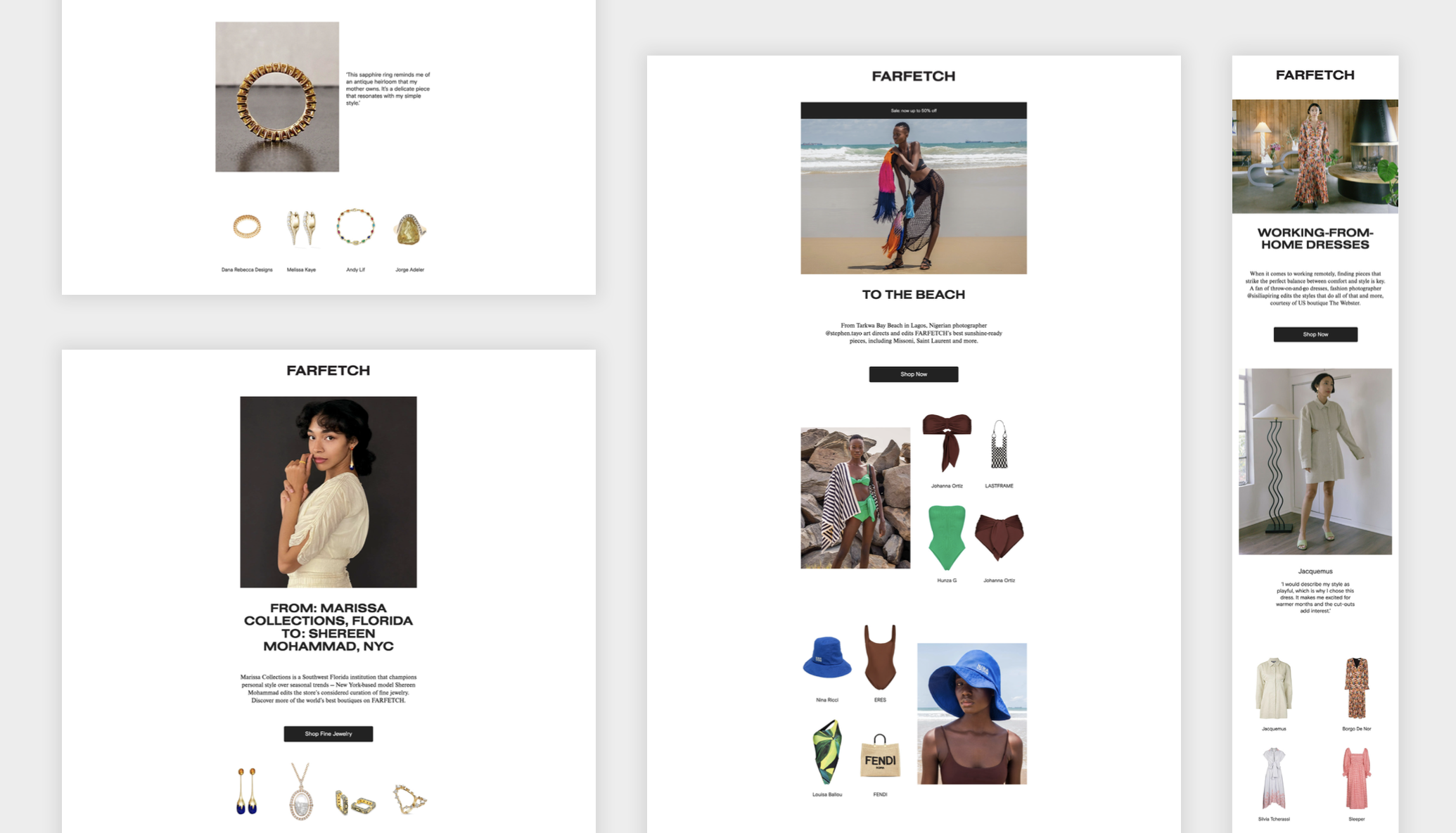 Farfetch landing page and newsletters