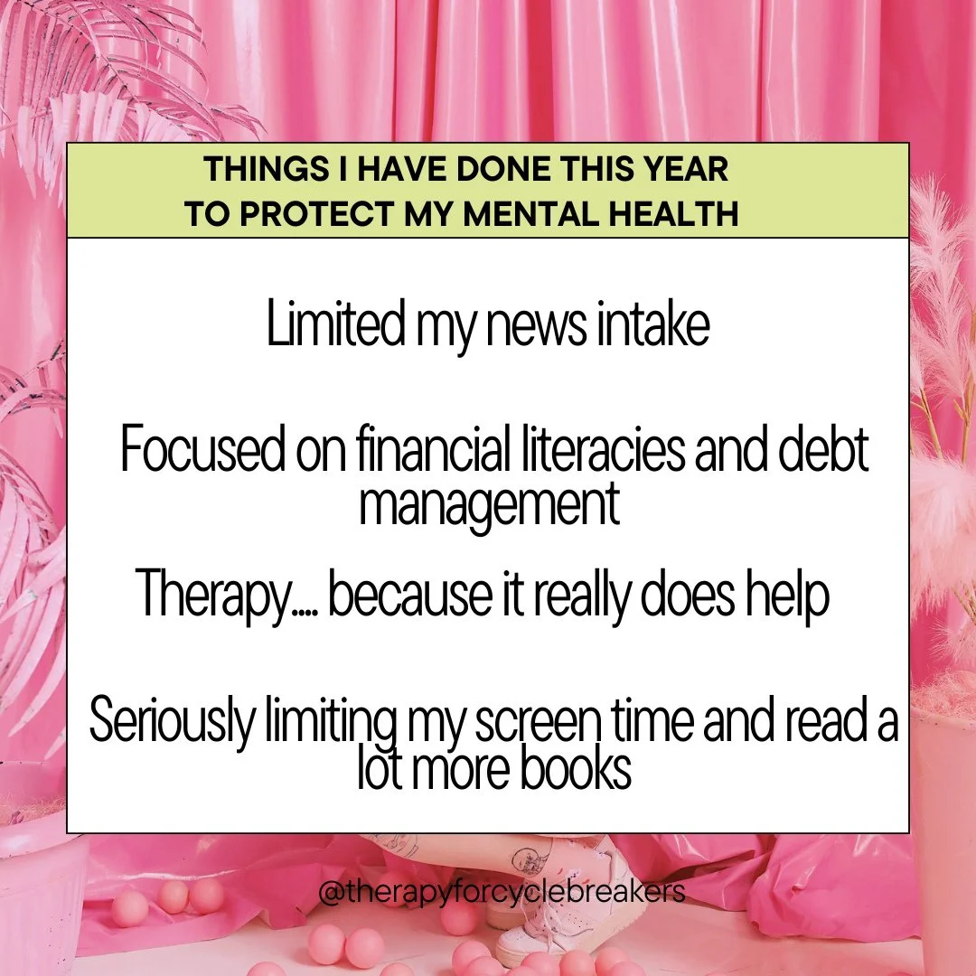 ✨ Things I Did This Year to Protect My Mental Health (and yes&hellip; I actually feel better) ✨⁠
⁠
Cut back on news intake.⁠
The world is on fire &mdash; our brains can only handle so much before we melt.⁠
Protecting your peace isn&rsquo;t avoidance&